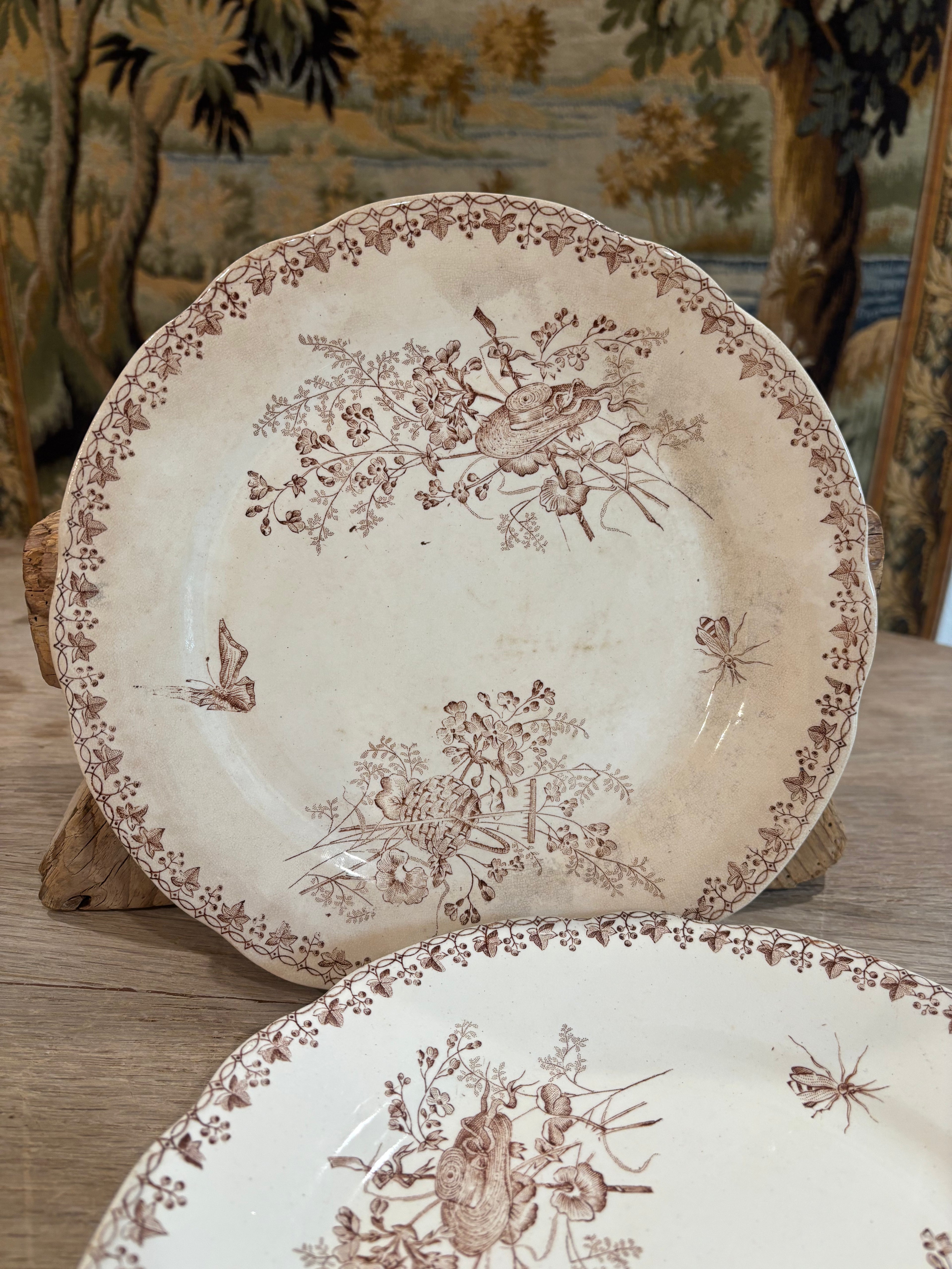 Antique French "Moisson" Brown Transferware Plate by Faïencerie d'Onnaing