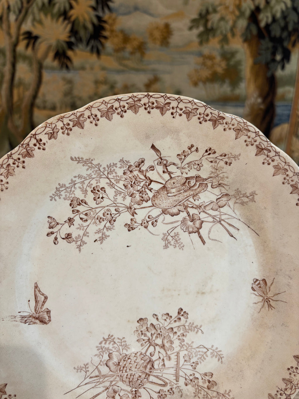 Antique French "Moisson" Brown Transferware Plate by Faïencerie d'Onnaing