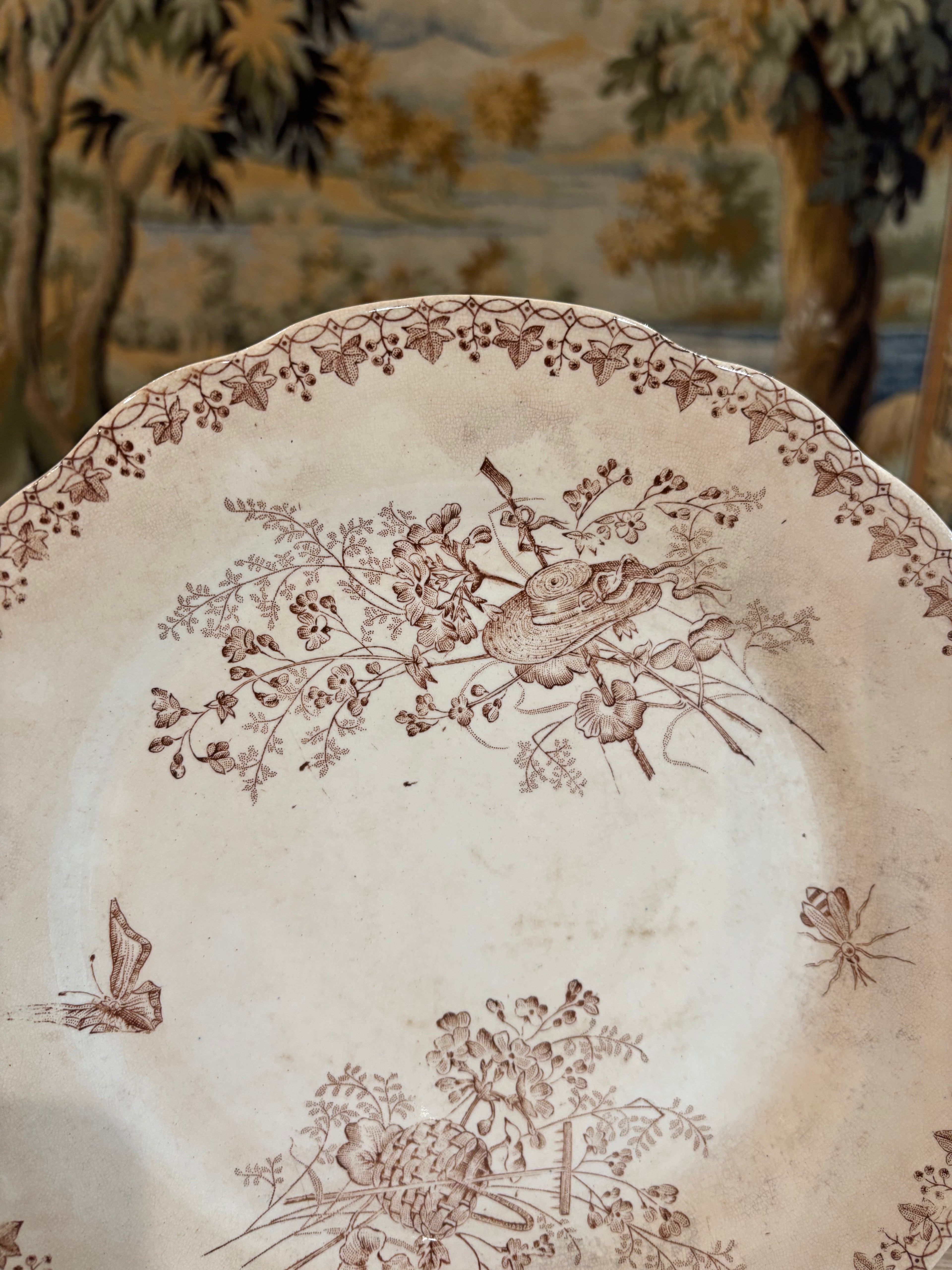 Antique French "Moisson" Brown Transferware Plate by Faïencerie d'Onnaing