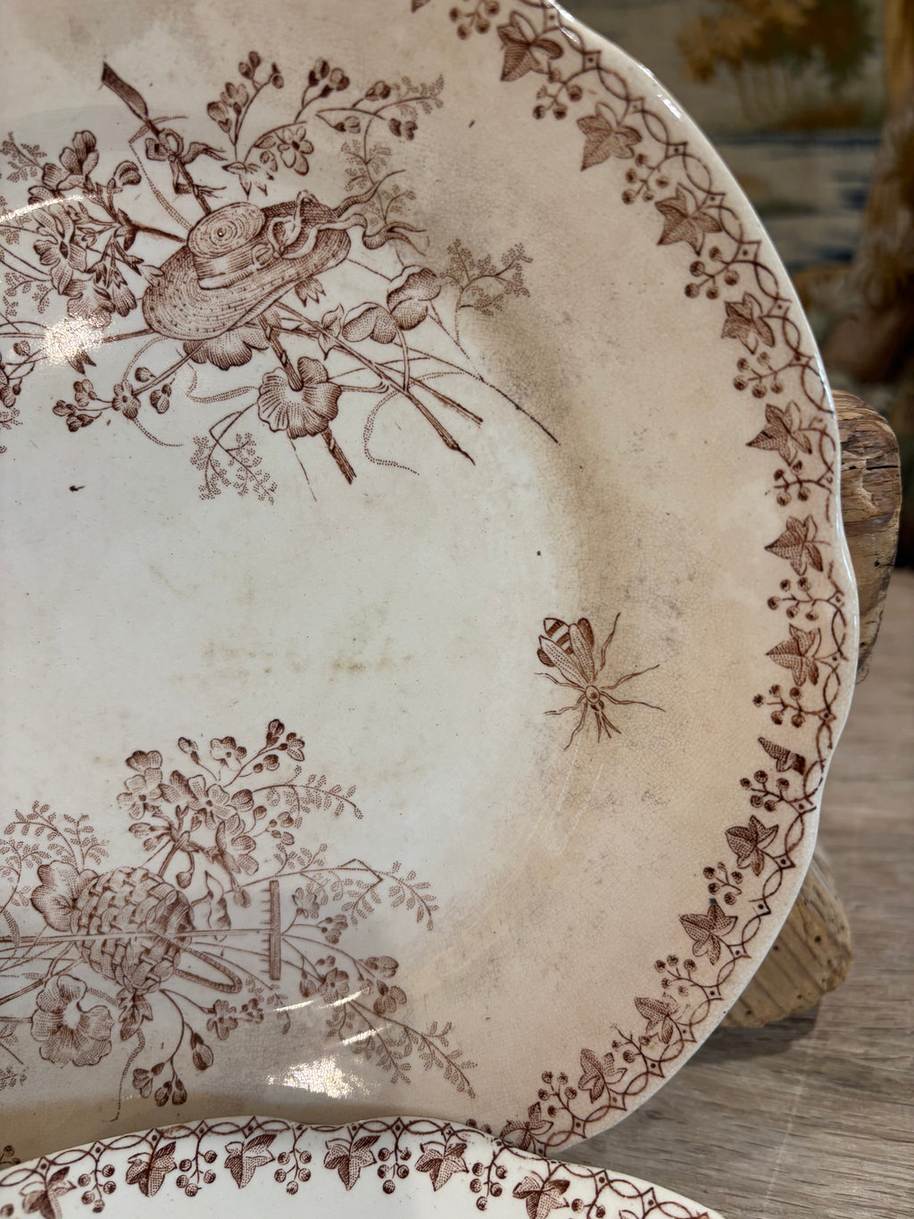 Antique French "Moisson" Brown Transferware Plate by Faïencerie d'Onnaing