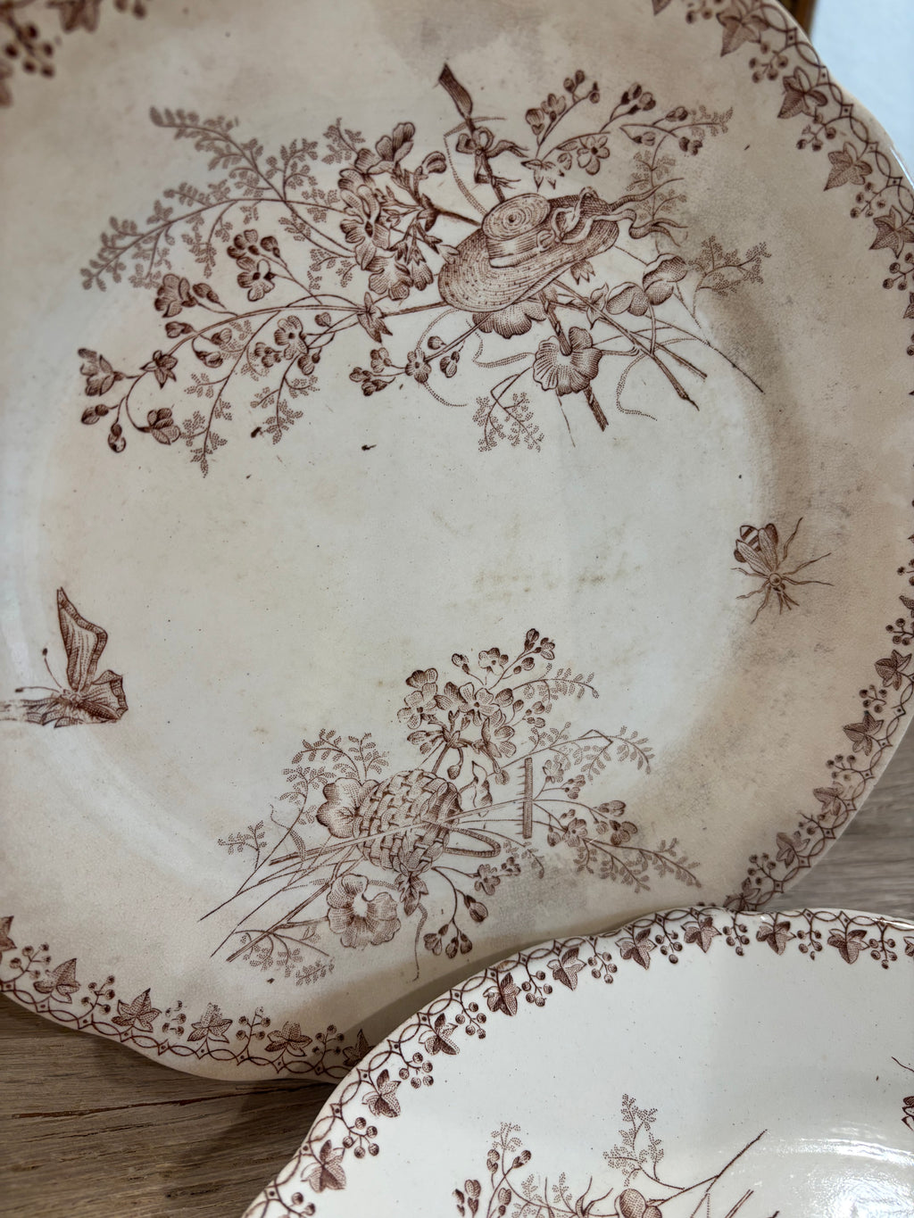 Antique French "Moisson" Brown Transferware Plate by Faïencerie d'Onnaing