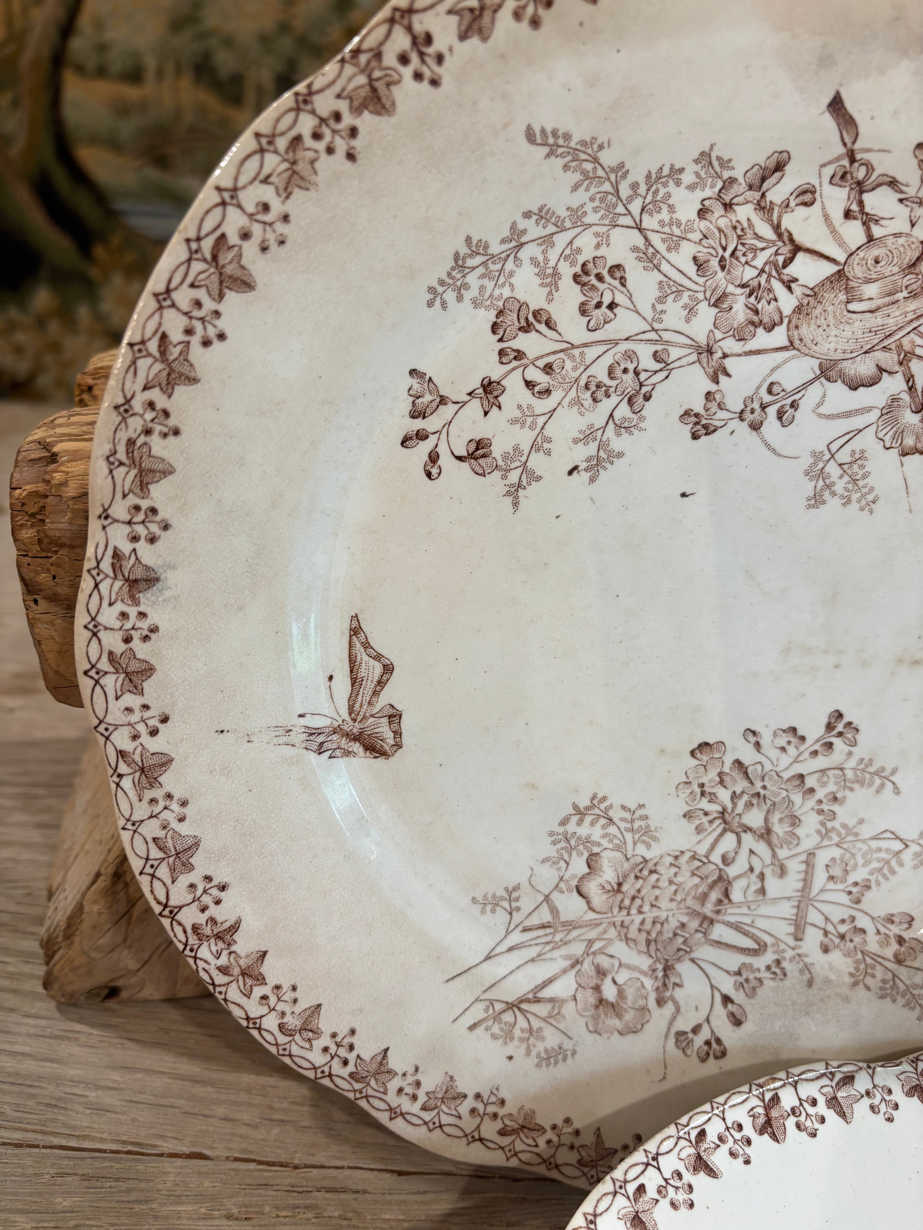 Antique French "Moisson" Brown Transferware Plate by Faïencerie d'Onnaing