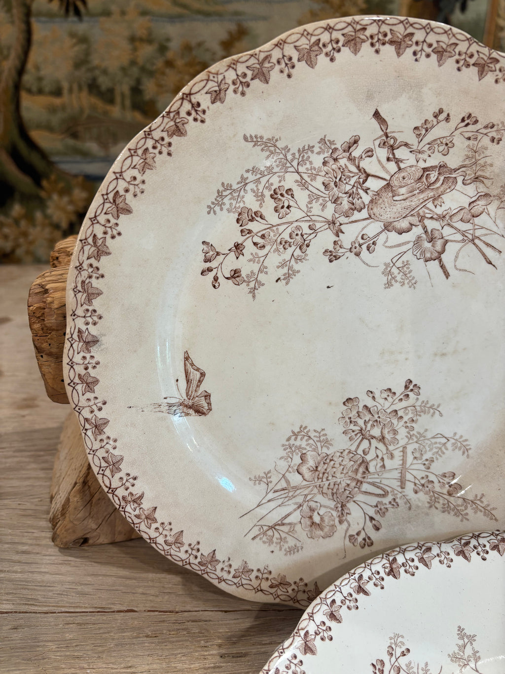Antique French "Moisson" Brown Transferware Plate by Faïencerie d'Onnaing