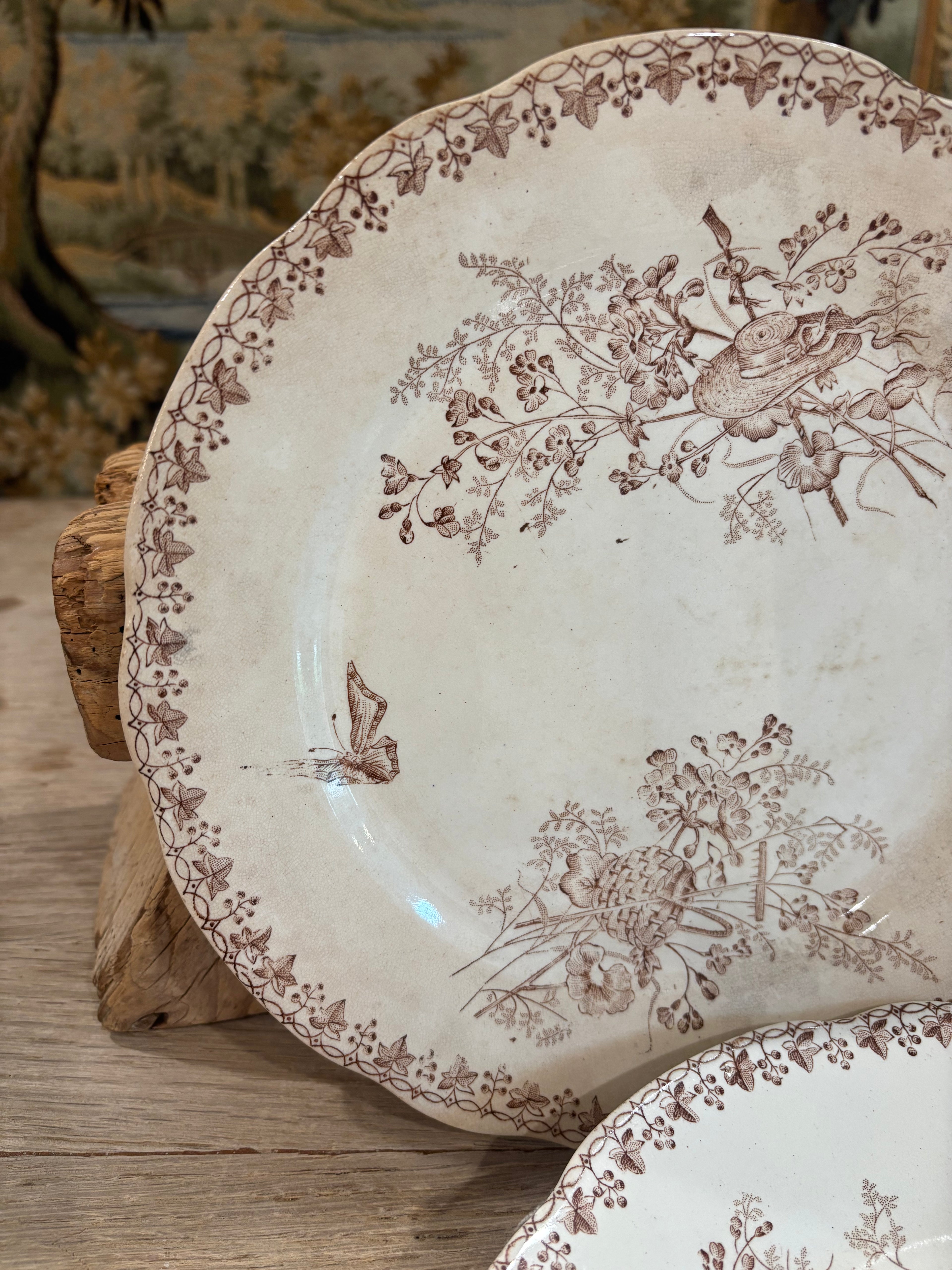 Antique French "Moisson" Brown Transferware Plate by Faïencerie d'Onnaing