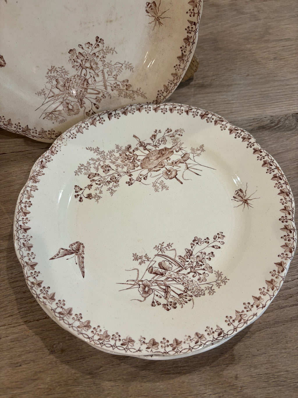 Antique French "Moisson" Brown Transferware Plate by Faïencerie d'Onnaing