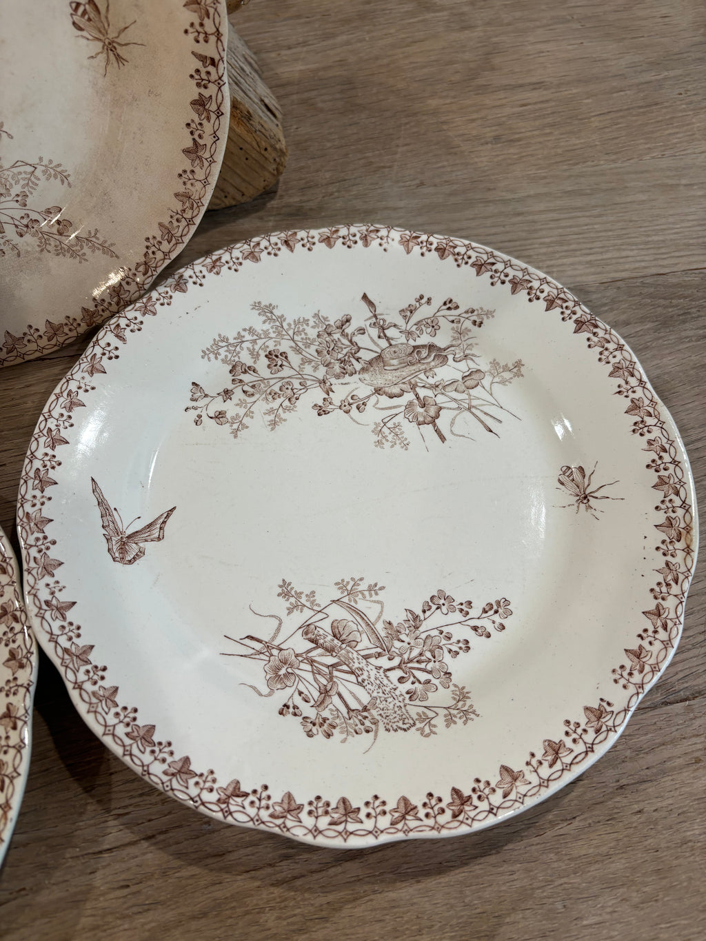 Antique French "Moisson" Brown Transferware Plate by Faïencerie d'Onnaing