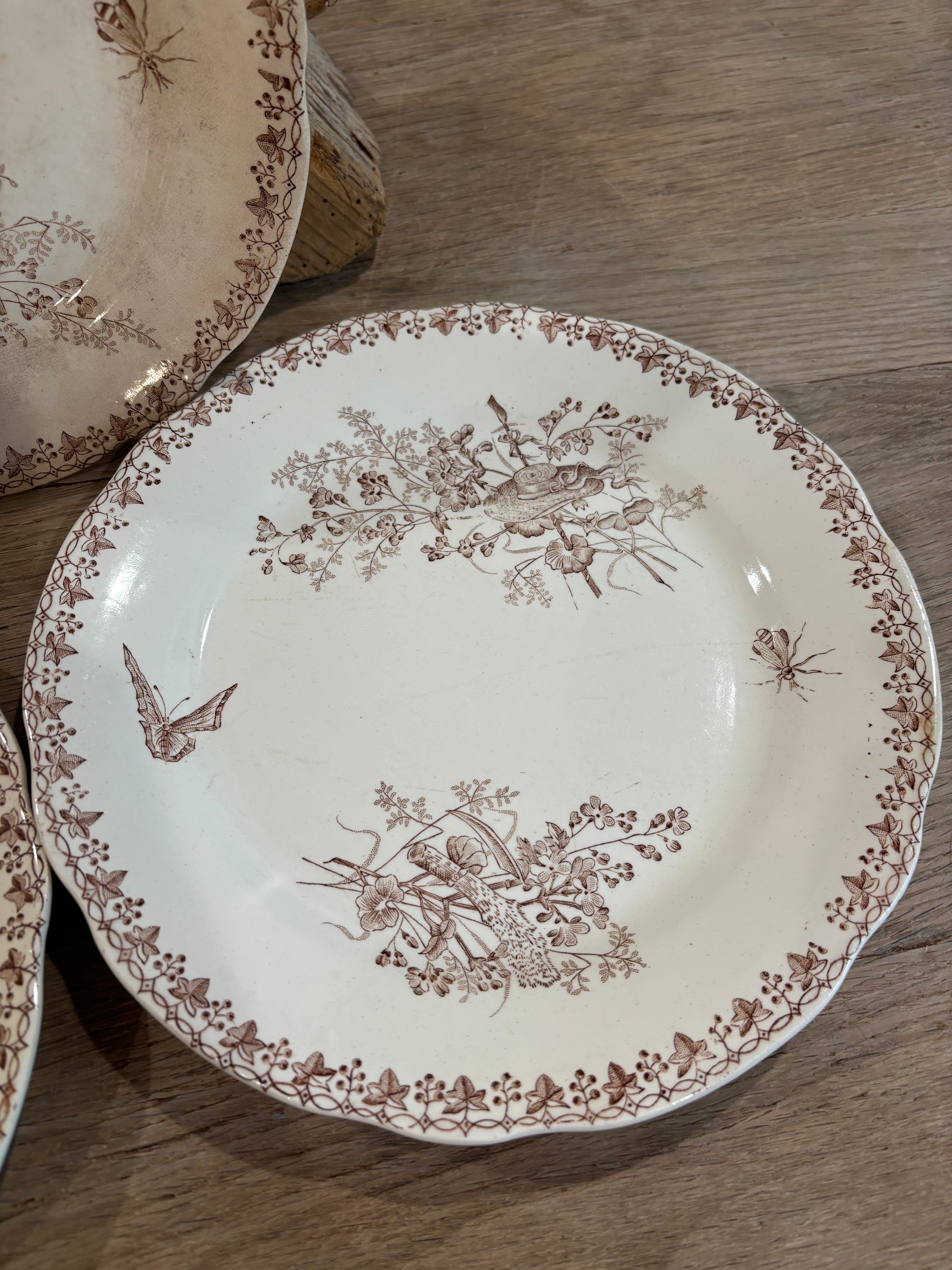 Antique French "Moisson" Brown Transferware Plate by Faïencerie d'Onnaing