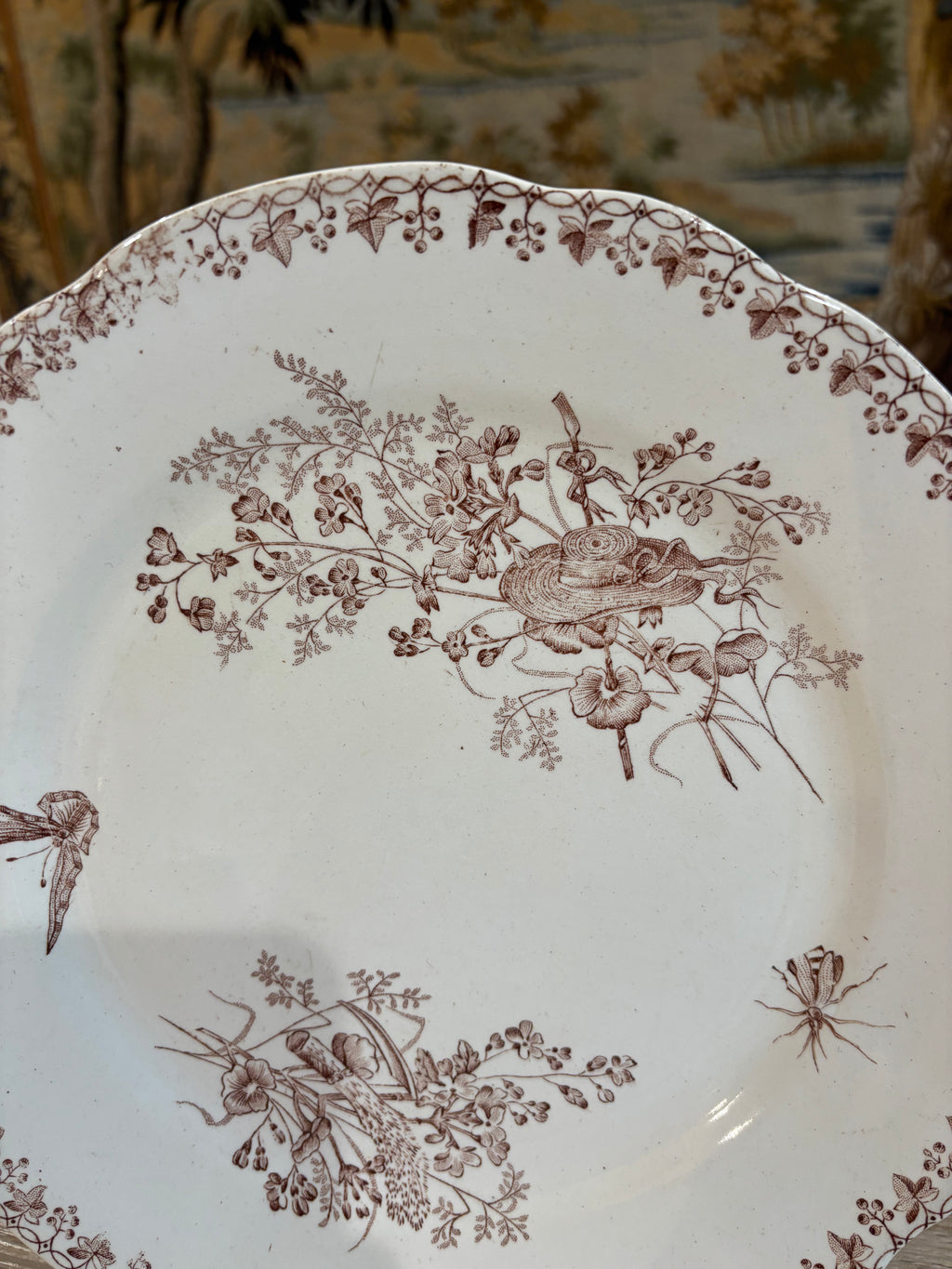 Antique French "Moisson" Brown Transferware Plate by Faïencerie d'Onnaing