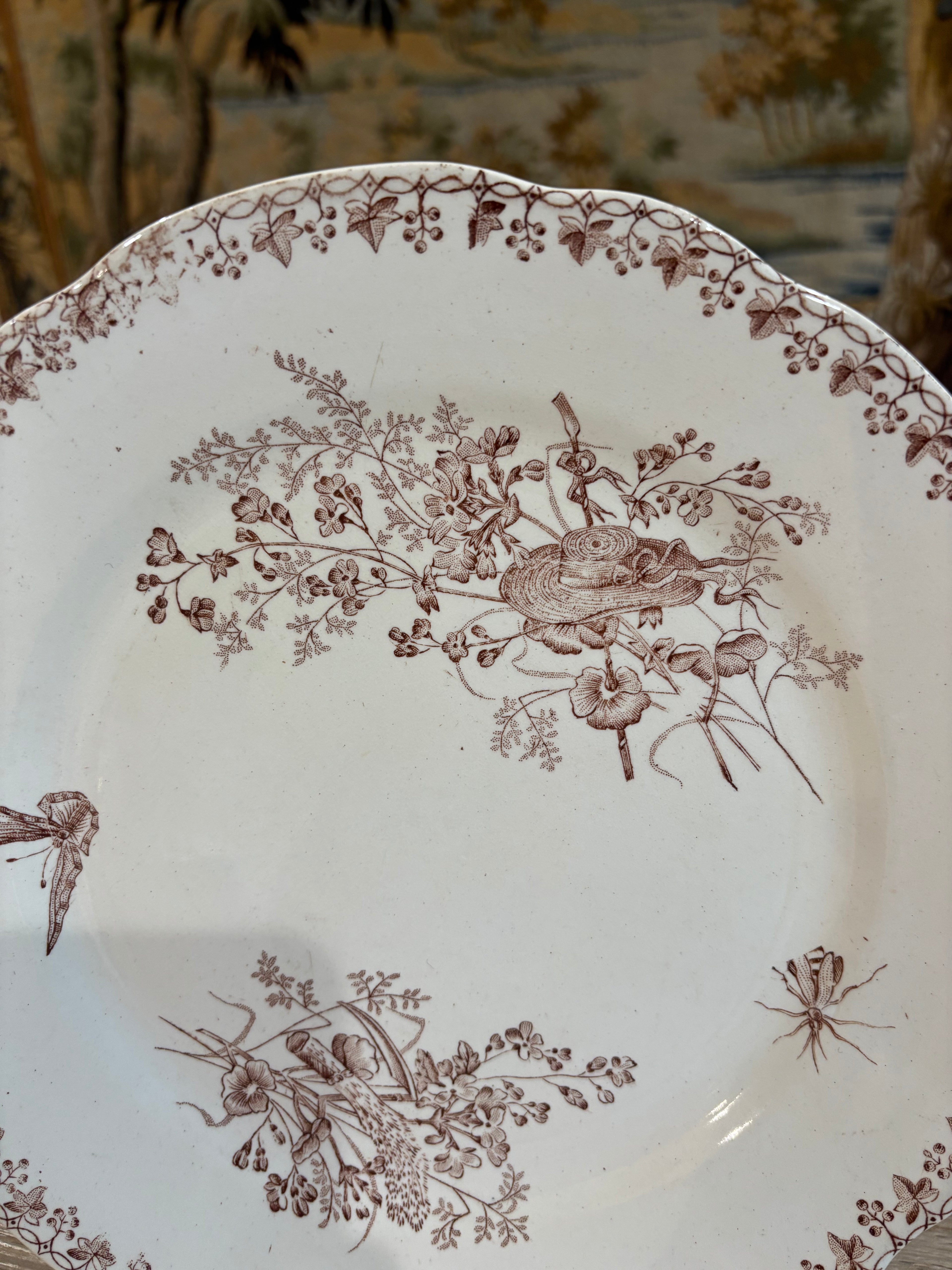 Antique French "Moisson" Brown Transferware Plate by Faïencerie d'Onnaing