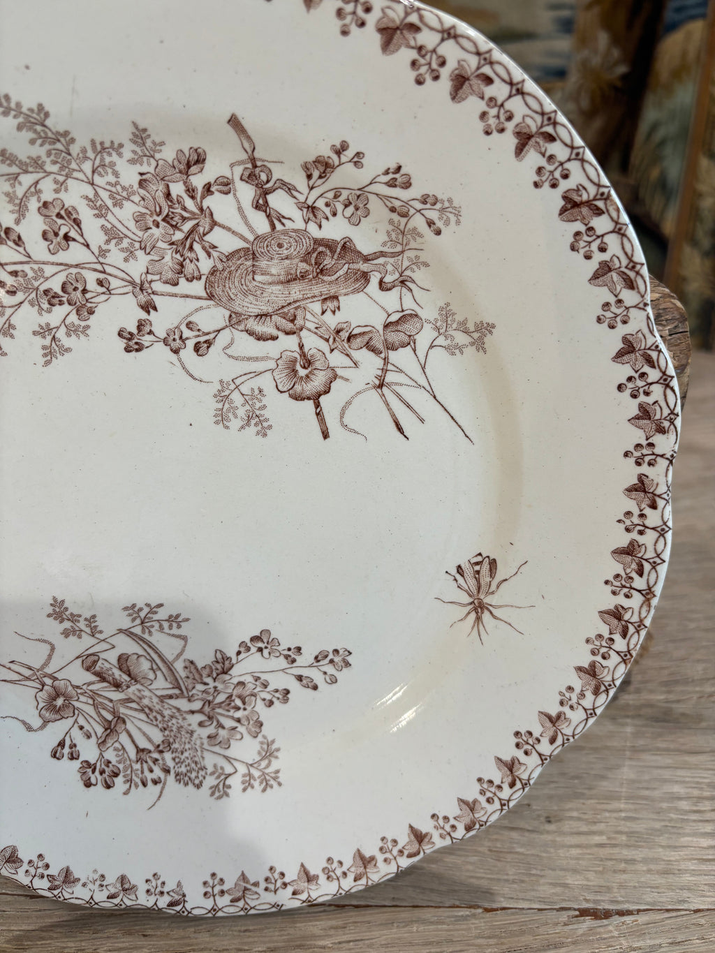 Antique French "Moisson" Brown Transferware Plate by Faïencerie d'Onnaing