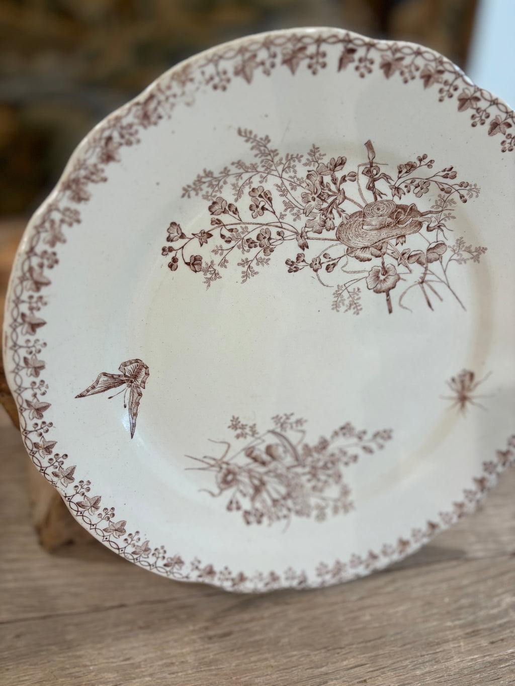 Antique French "Moisson" Brown Transferware Plate by Faïencerie d'Onnaing