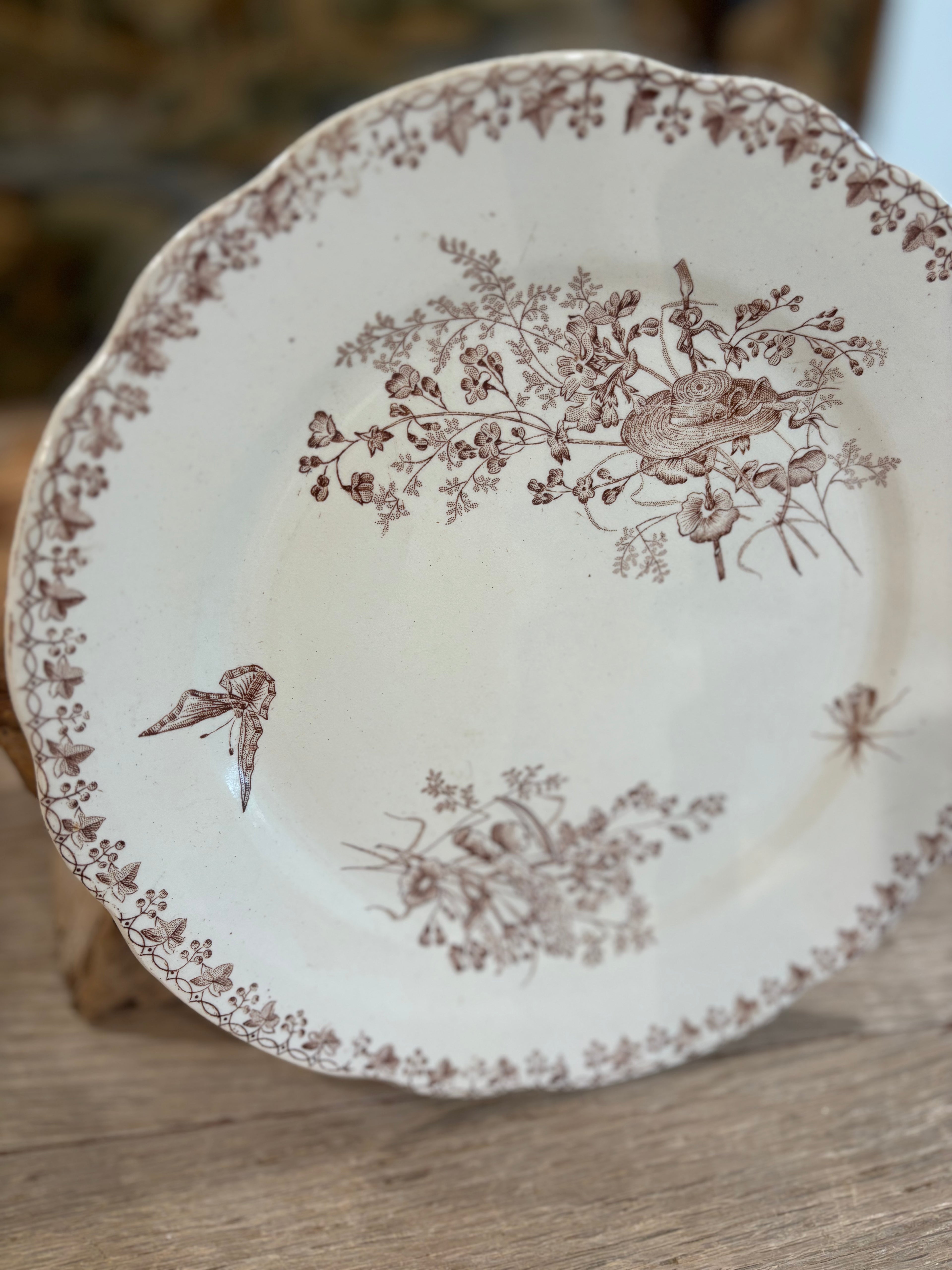 Antique French "Moisson" Brown Transferware Plate by Faïencerie d'Onnaing