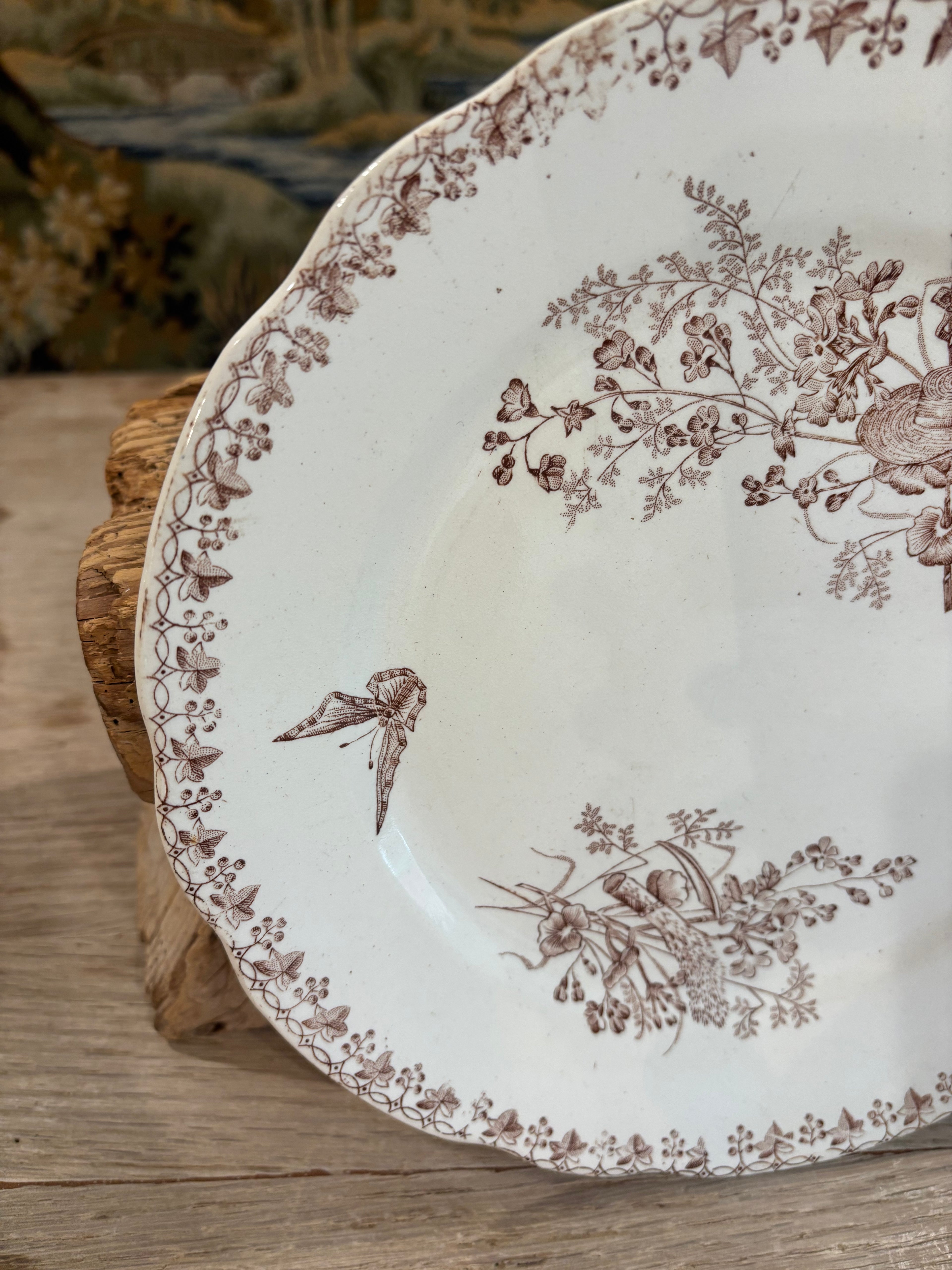 Antique French "Moisson" Brown Transferware Plate by Faïencerie d'Onnaing