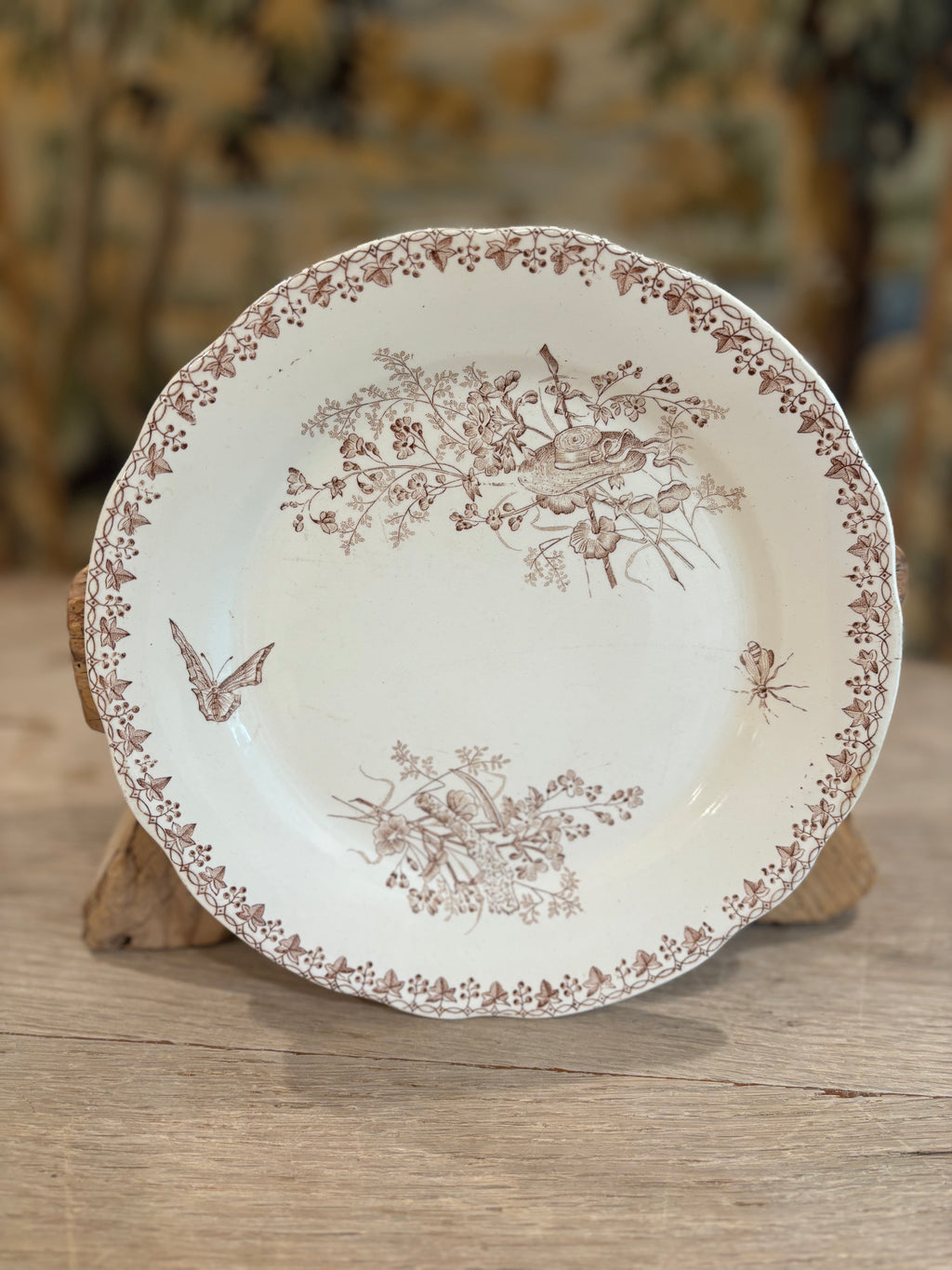 Antique French "Moisson" Brown Transferware Plate by Faïencerie d'Onnaing