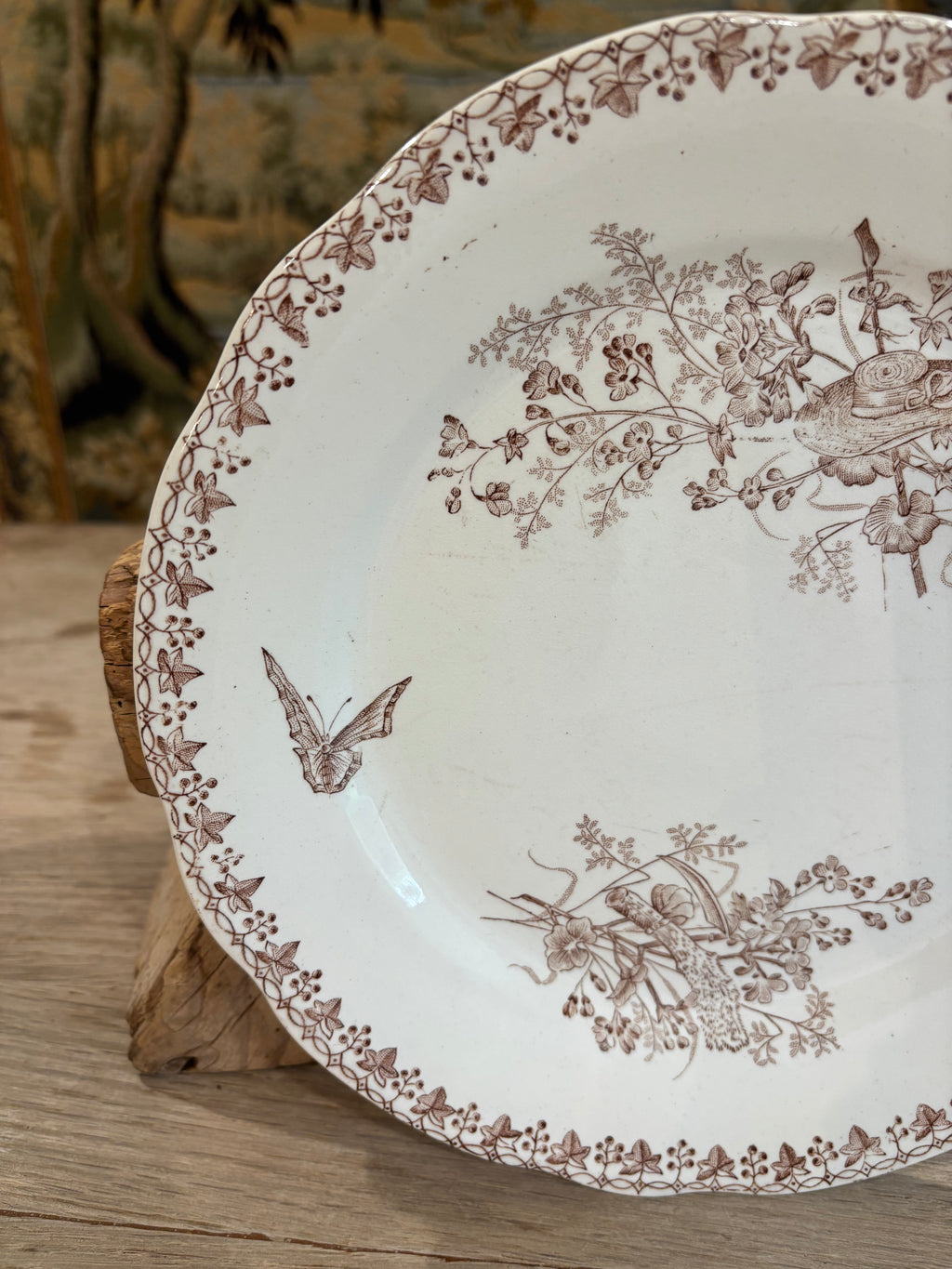 Antique French "Moisson" Brown Transferware Plate by Faïencerie d'Onnaing