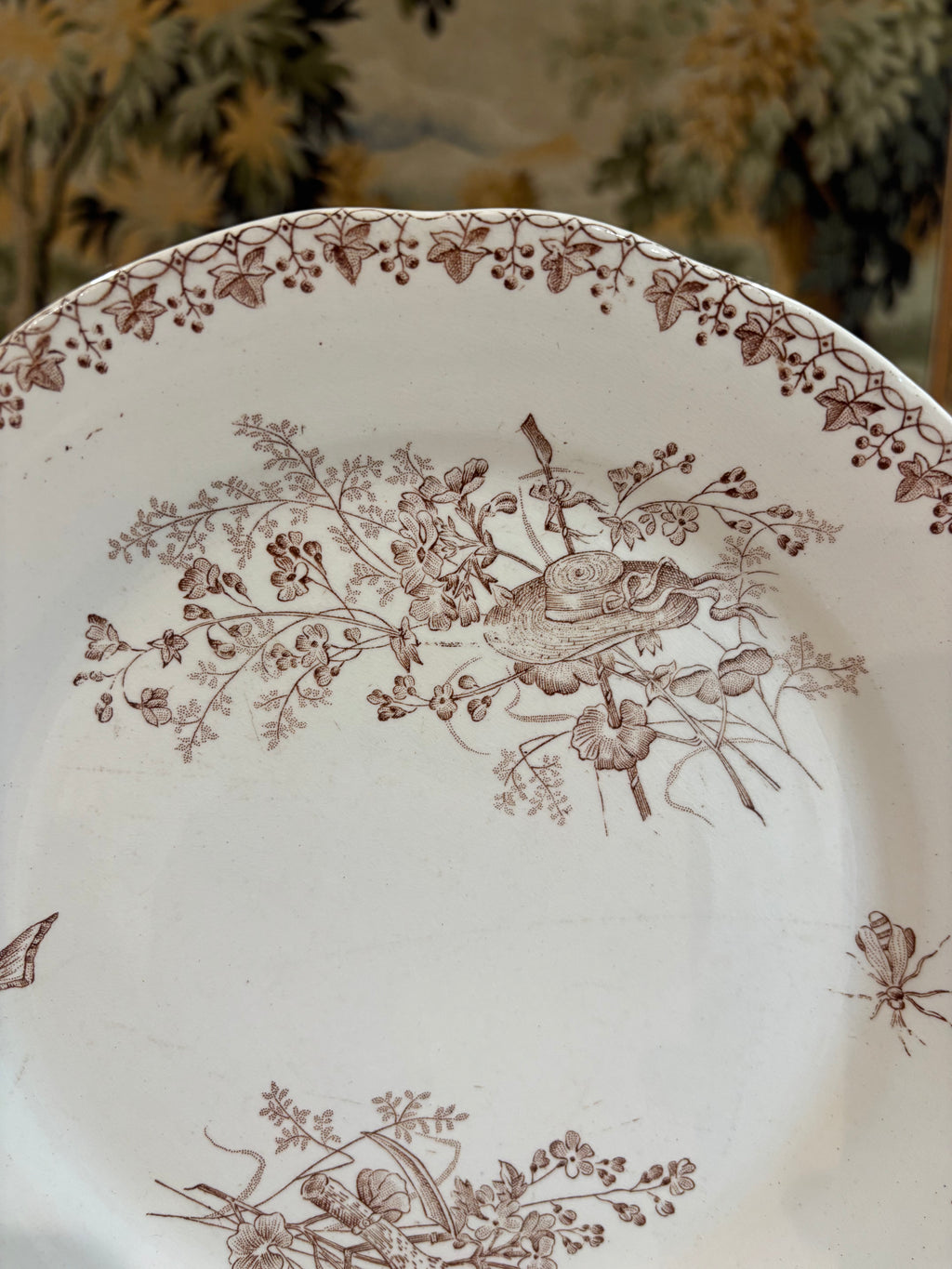 Antique French "Moisson" Brown Transferware Plate by Faïencerie d'Onnaing