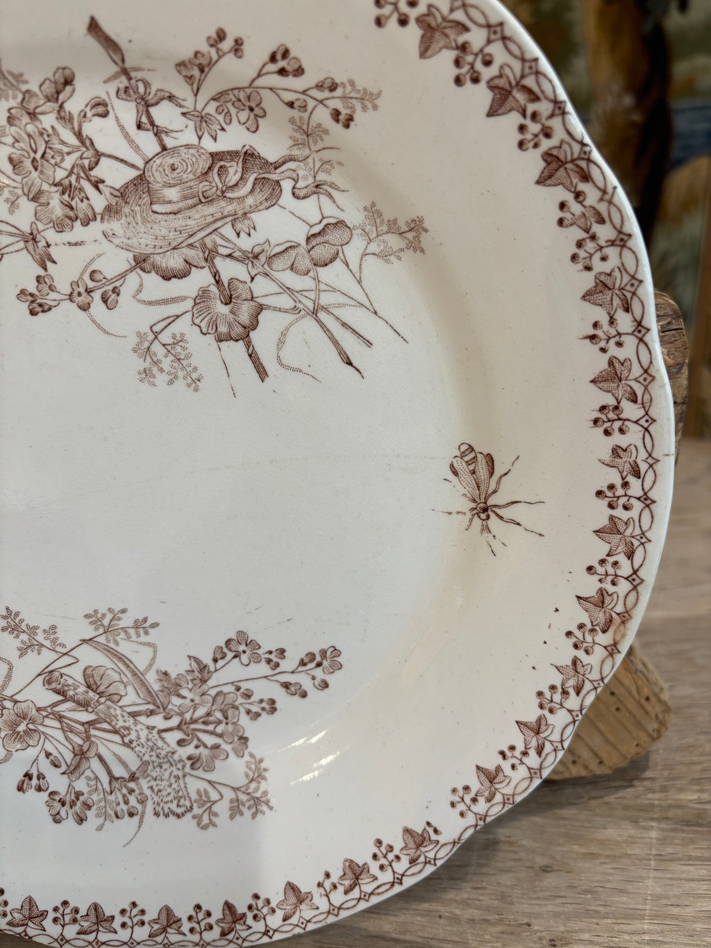 Antique French "Moisson" Brown Transferware Plate by Faïencerie d'Onnaing
