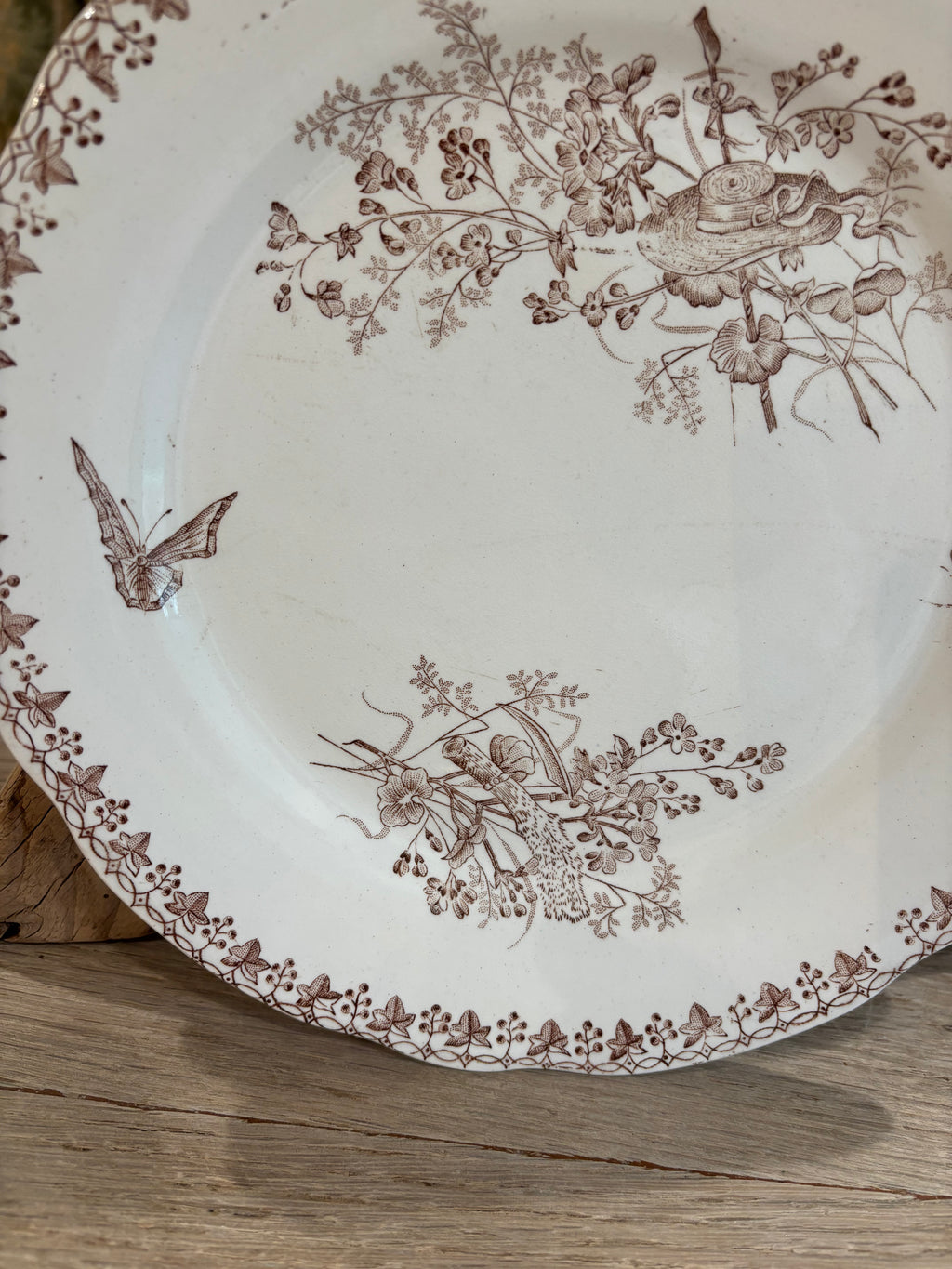 Antique French "Moisson" Brown Transferware Plate by Faïencerie d'Onnaing