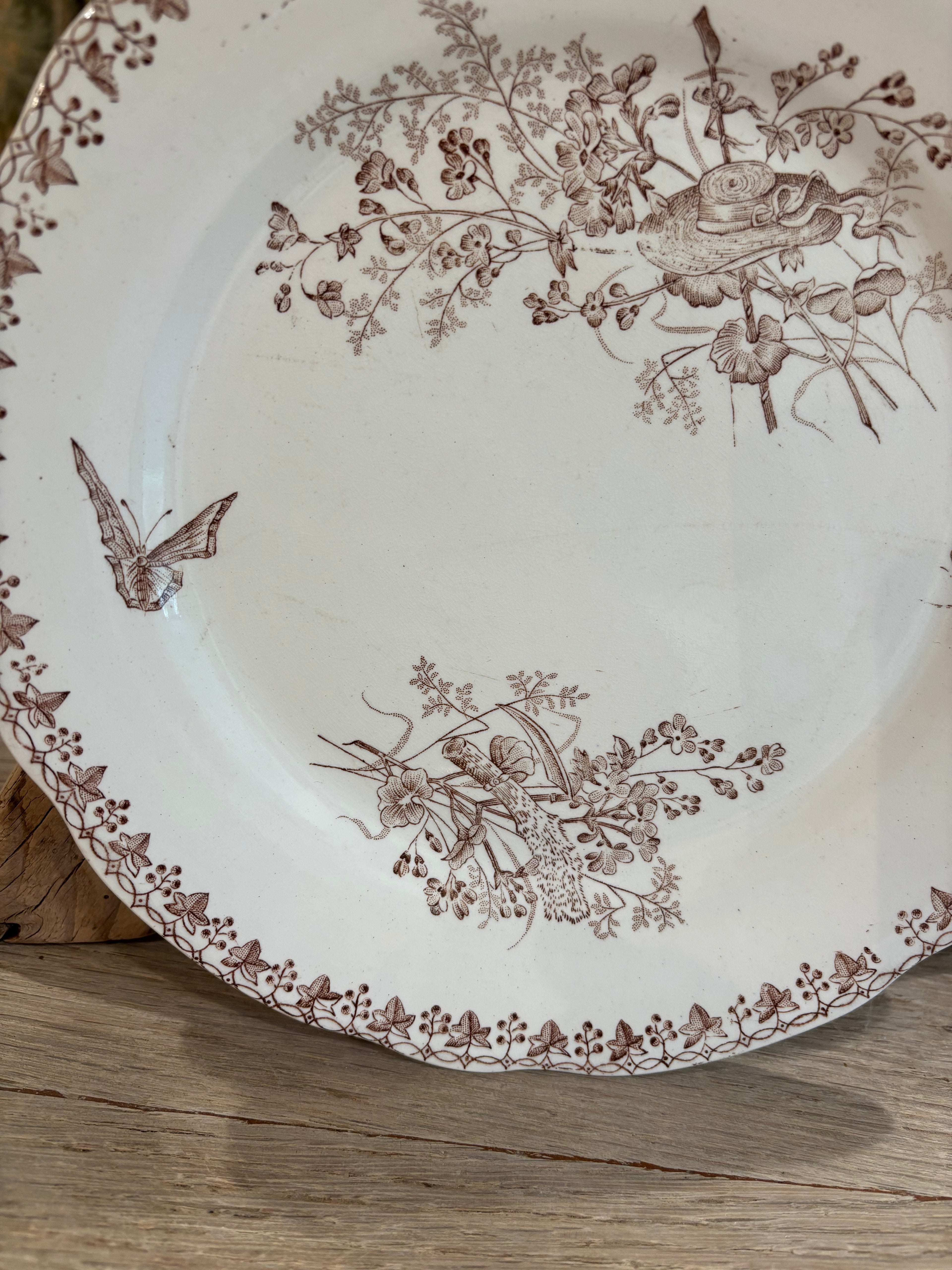 Antique French "Moisson" Brown Transferware Plate by Faïencerie d'Onnaing