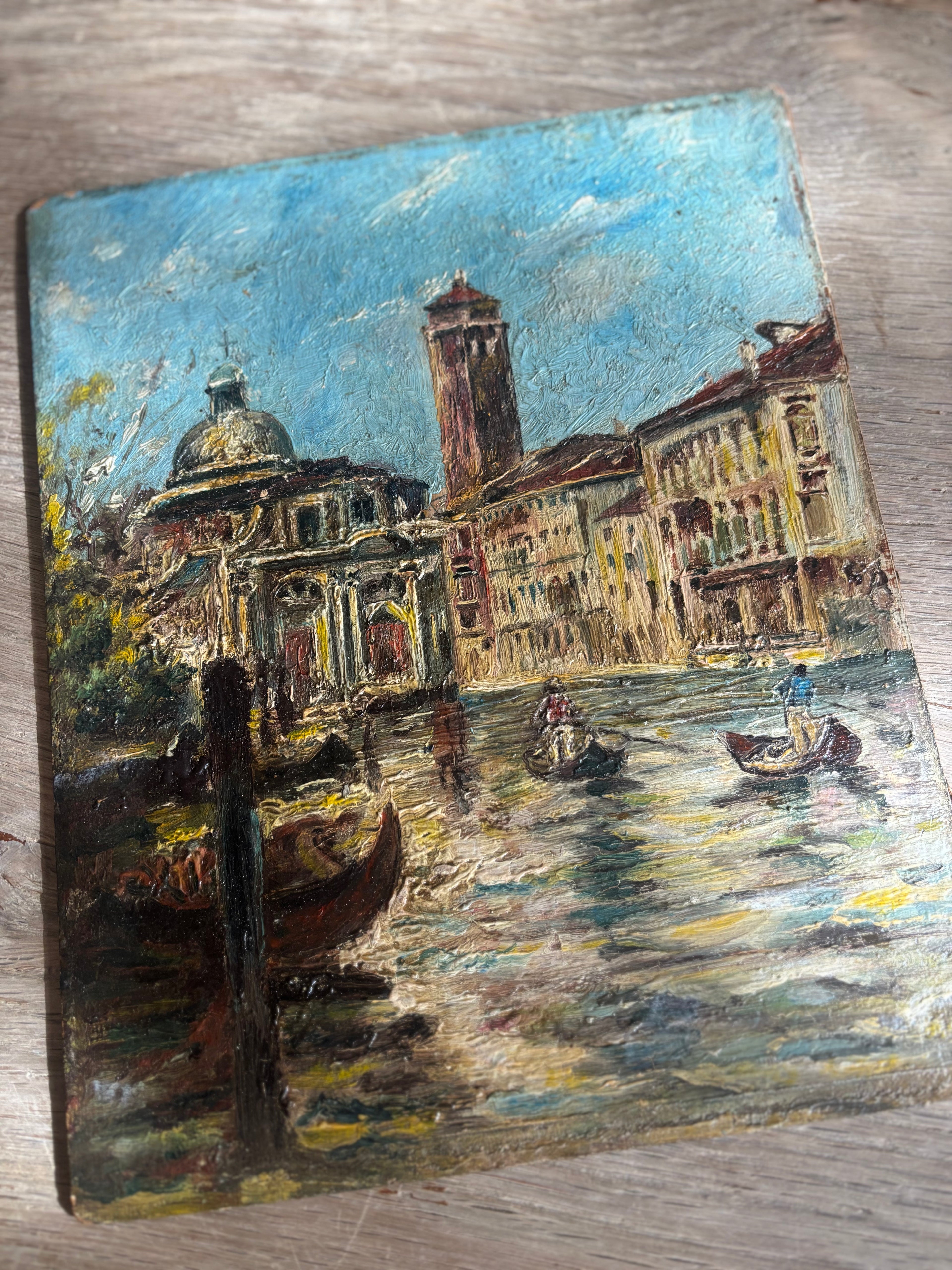 Antique Venetian Canal Scene Oil Painting