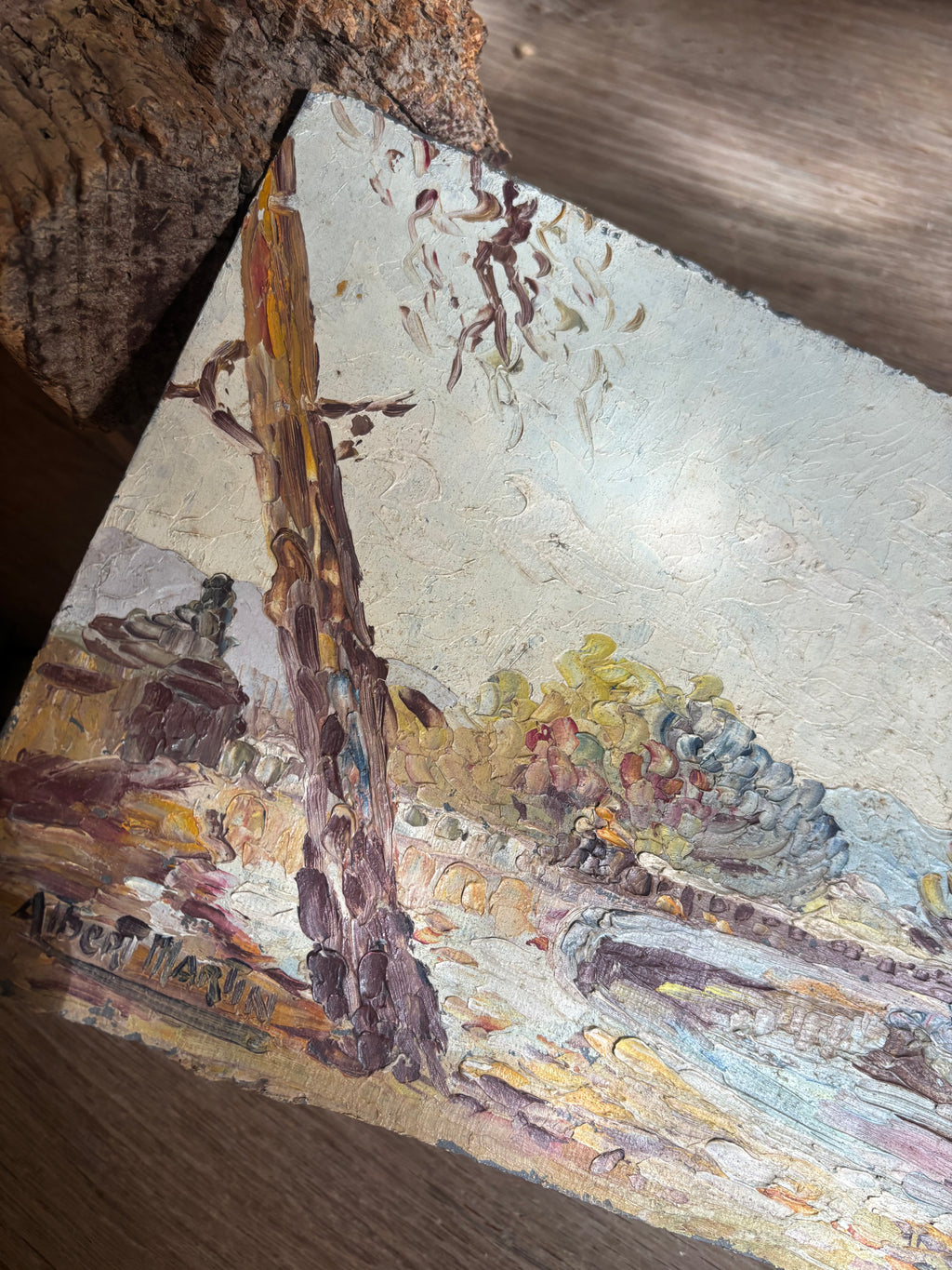 Vintage French Impasto Landscape Oil Painting by Albert Martin
