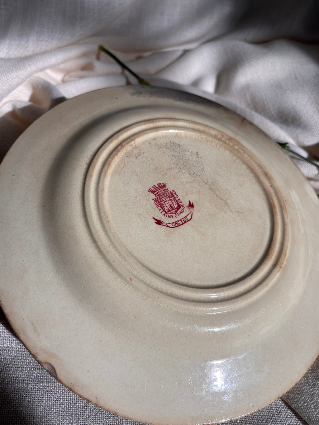 Antique French Red "Cactus" Transferware Plate, Gien