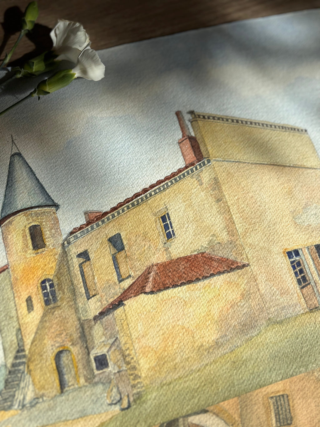 Mid 20th Century French Watercolor Painting | La Pacaudière, Château de Villozon
