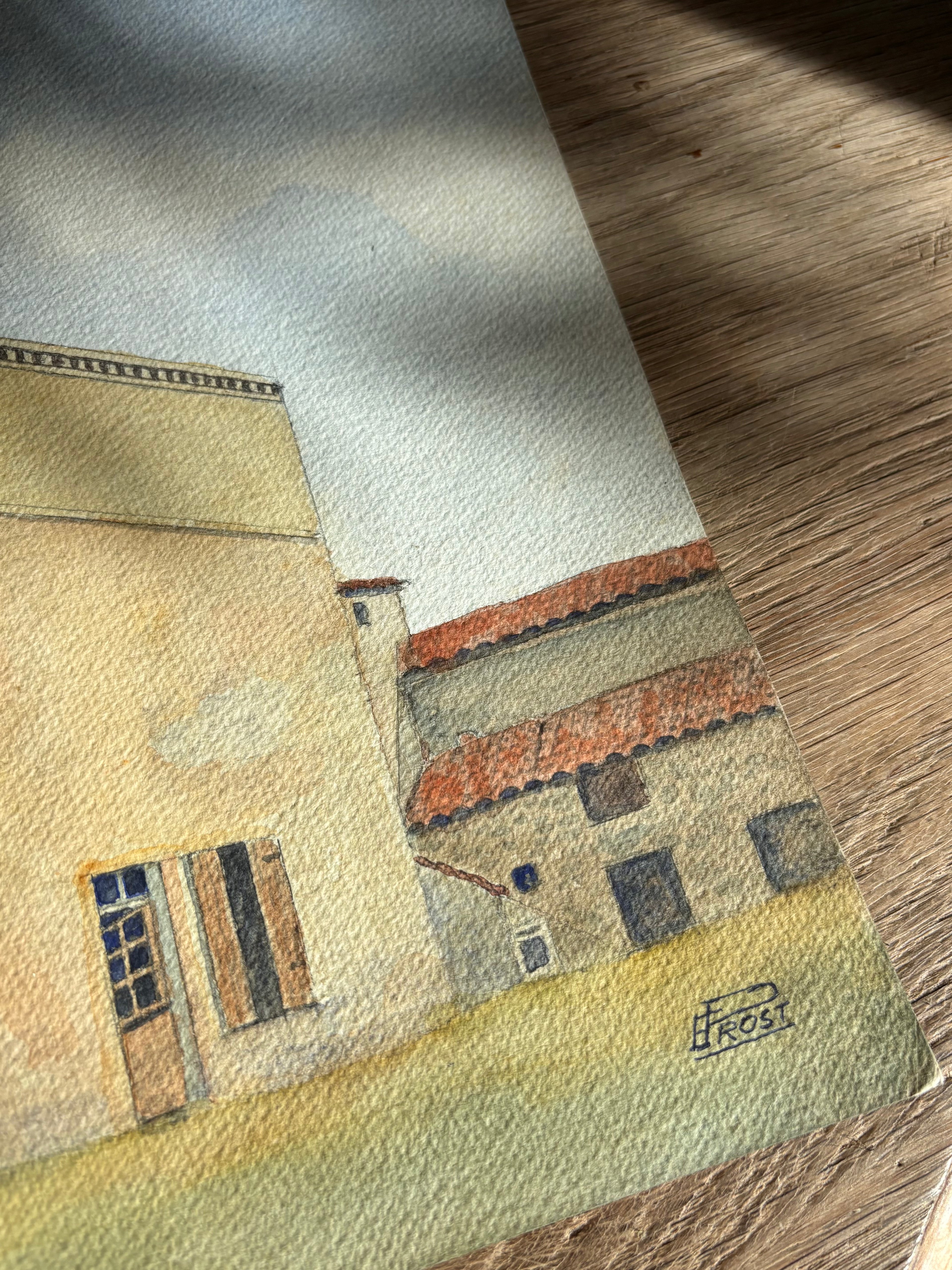 Mid 20th Century French Watercolor Painting | La Pacaudière, Château de Villozon