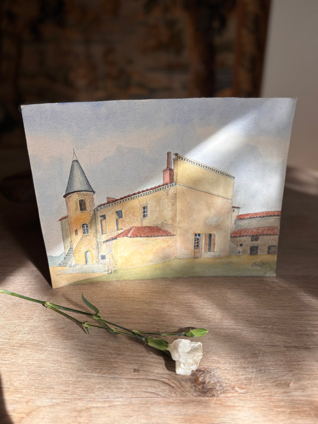 Mid 20th Century French Watercolor Painting | La Pacaudière, Château de Villozon