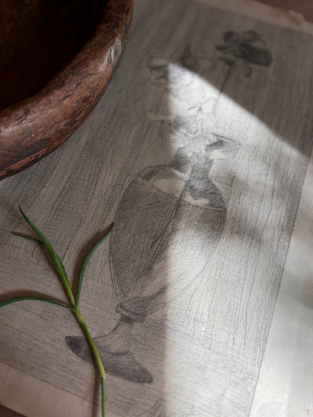 Antique French Charcoal Roses in a Vase Still Life Drawing, Signed