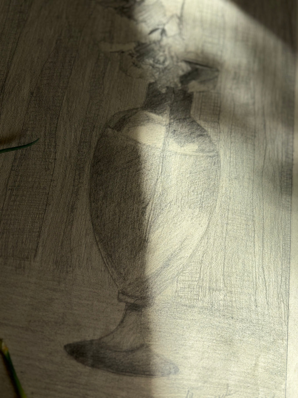 Antique French Charcoal Roses in a Vase Still Life Drawing, Signed