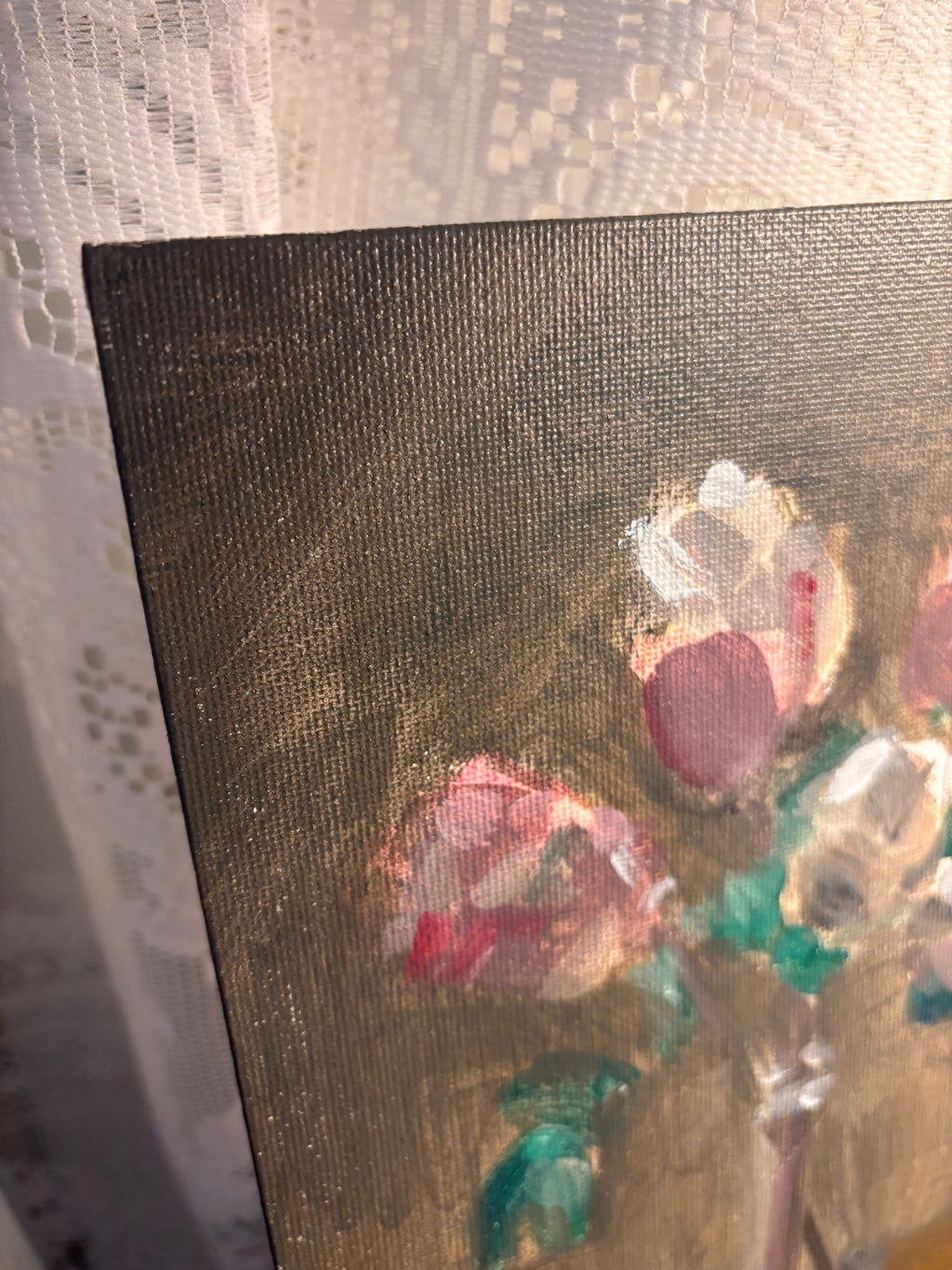 Vintage Roses on Table Still Life Painting