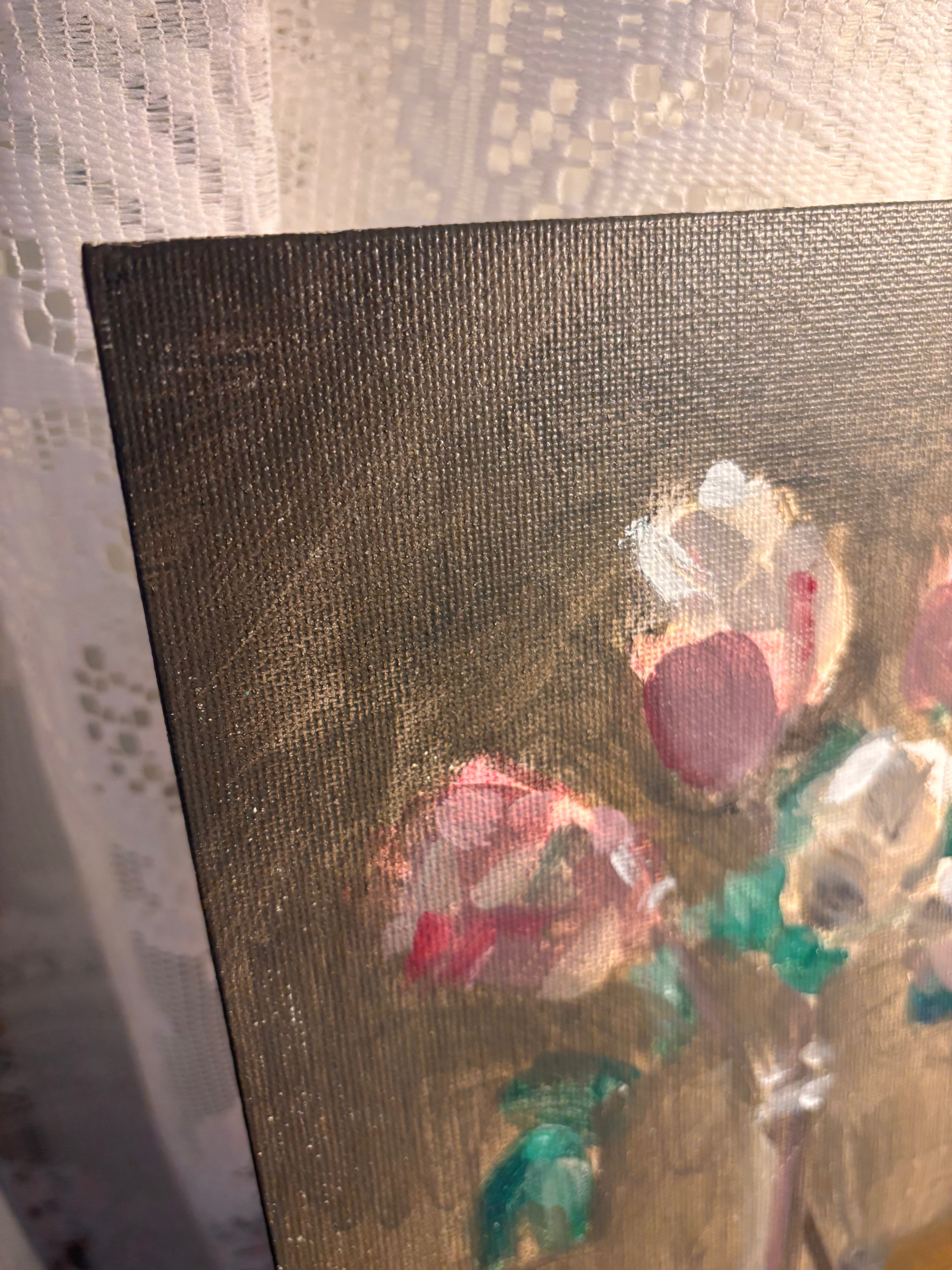 Vintage Roses on Table Still Life Painting
