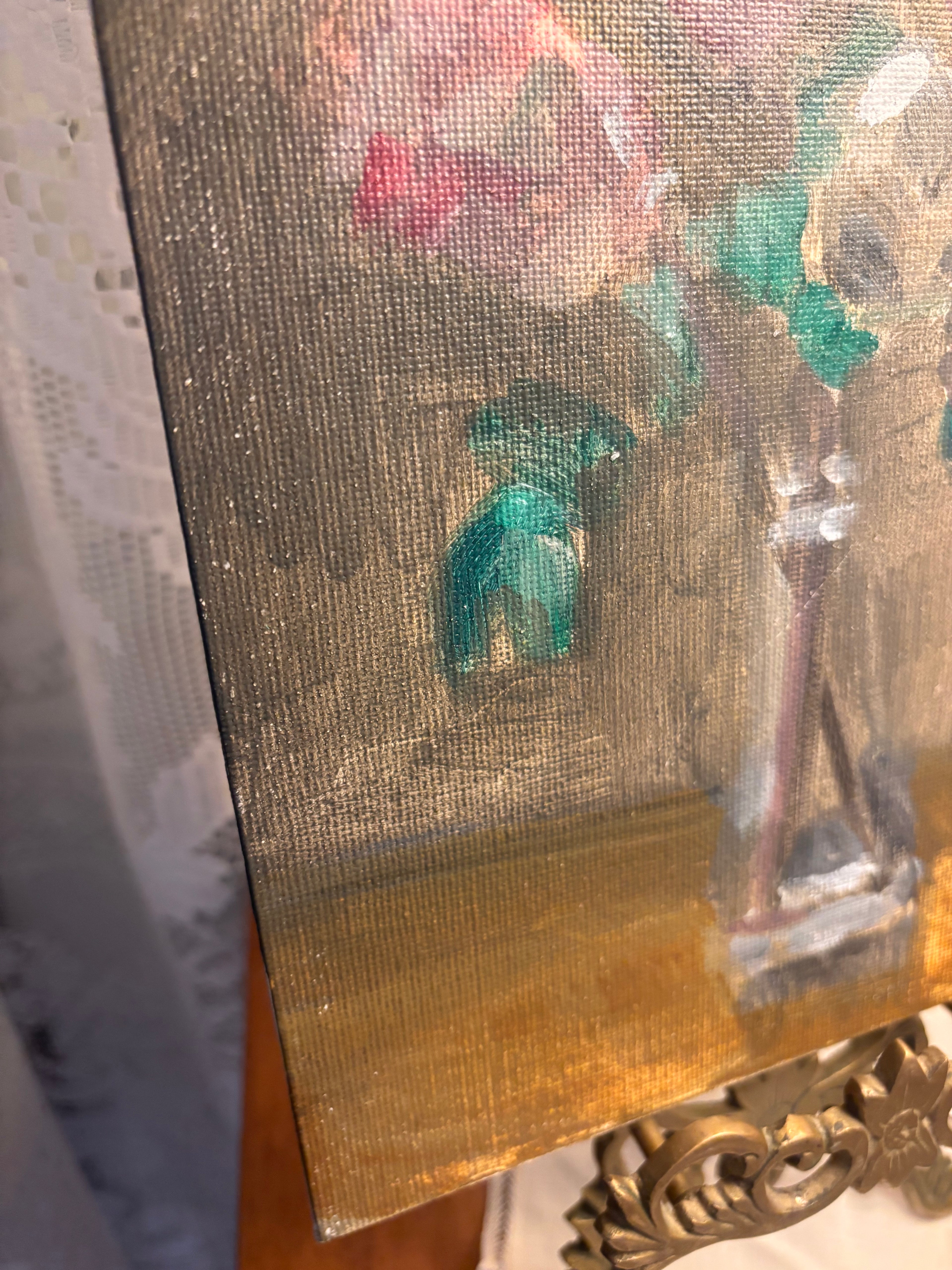 Vintage Roses on Table Still Life Painting