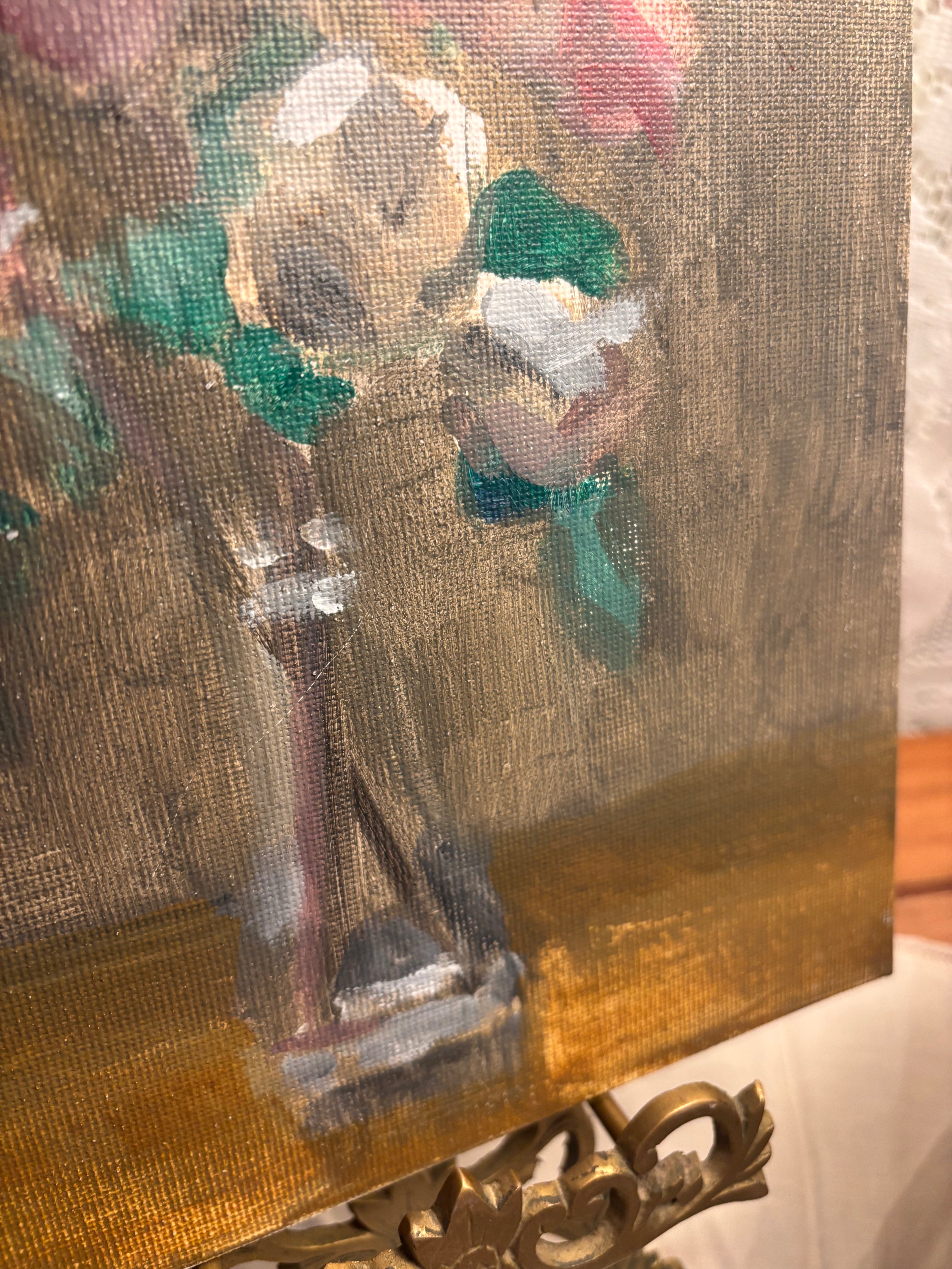Vintage Roses on Table Still Life Painting