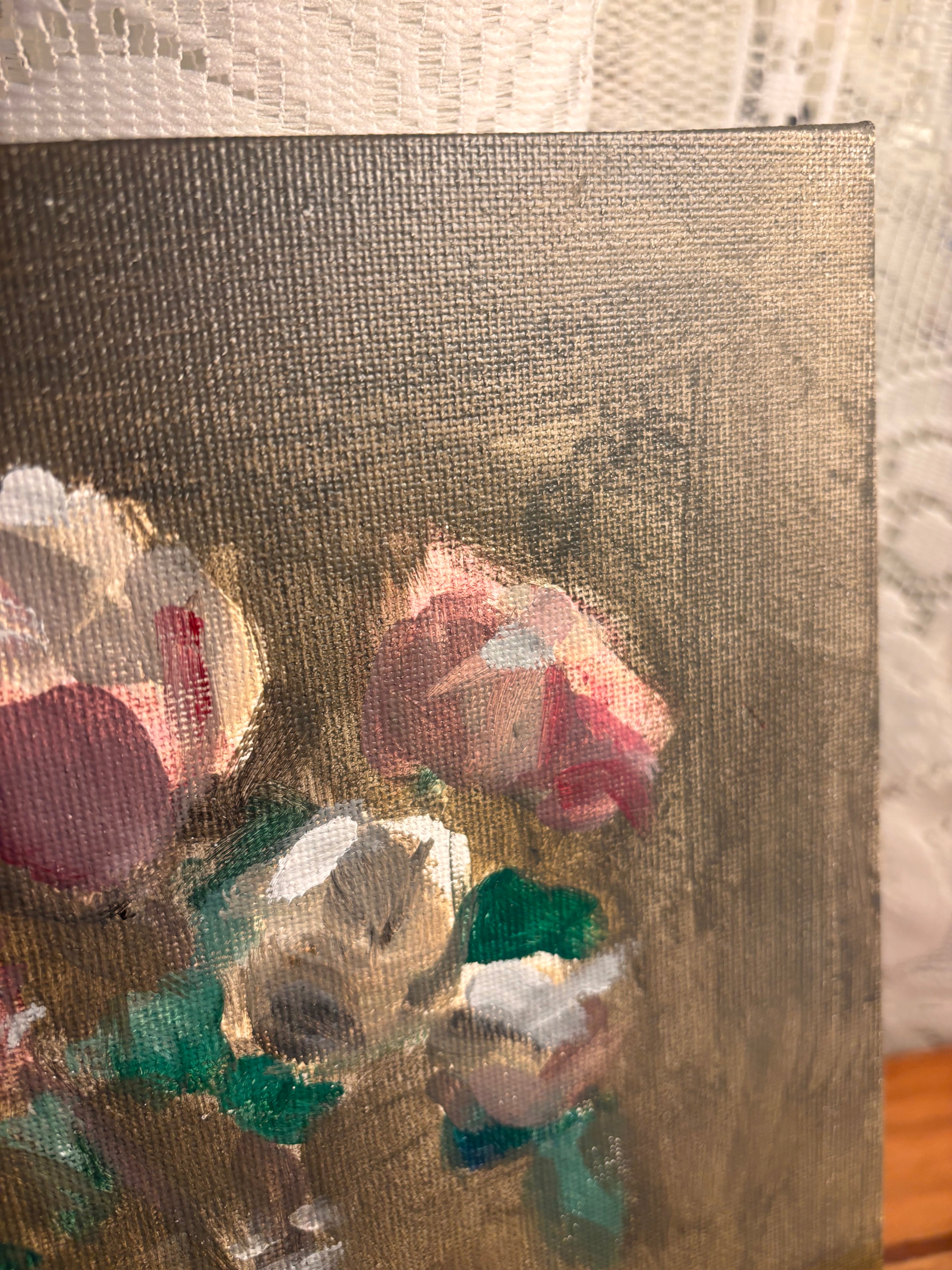 Vintage Roses on Table Still Life Painting