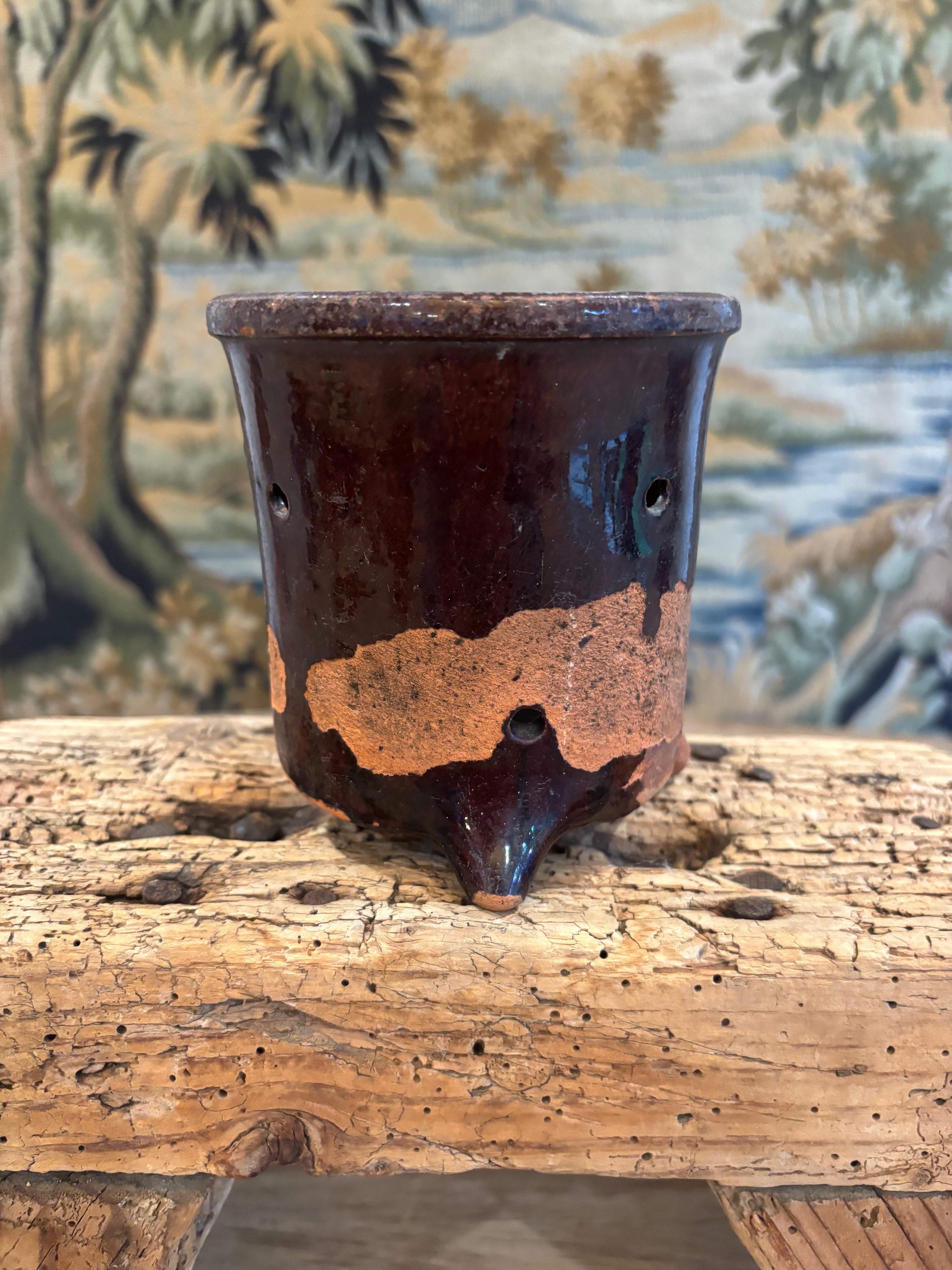 Antique French Drip-Glaze Terracotta Faisselle