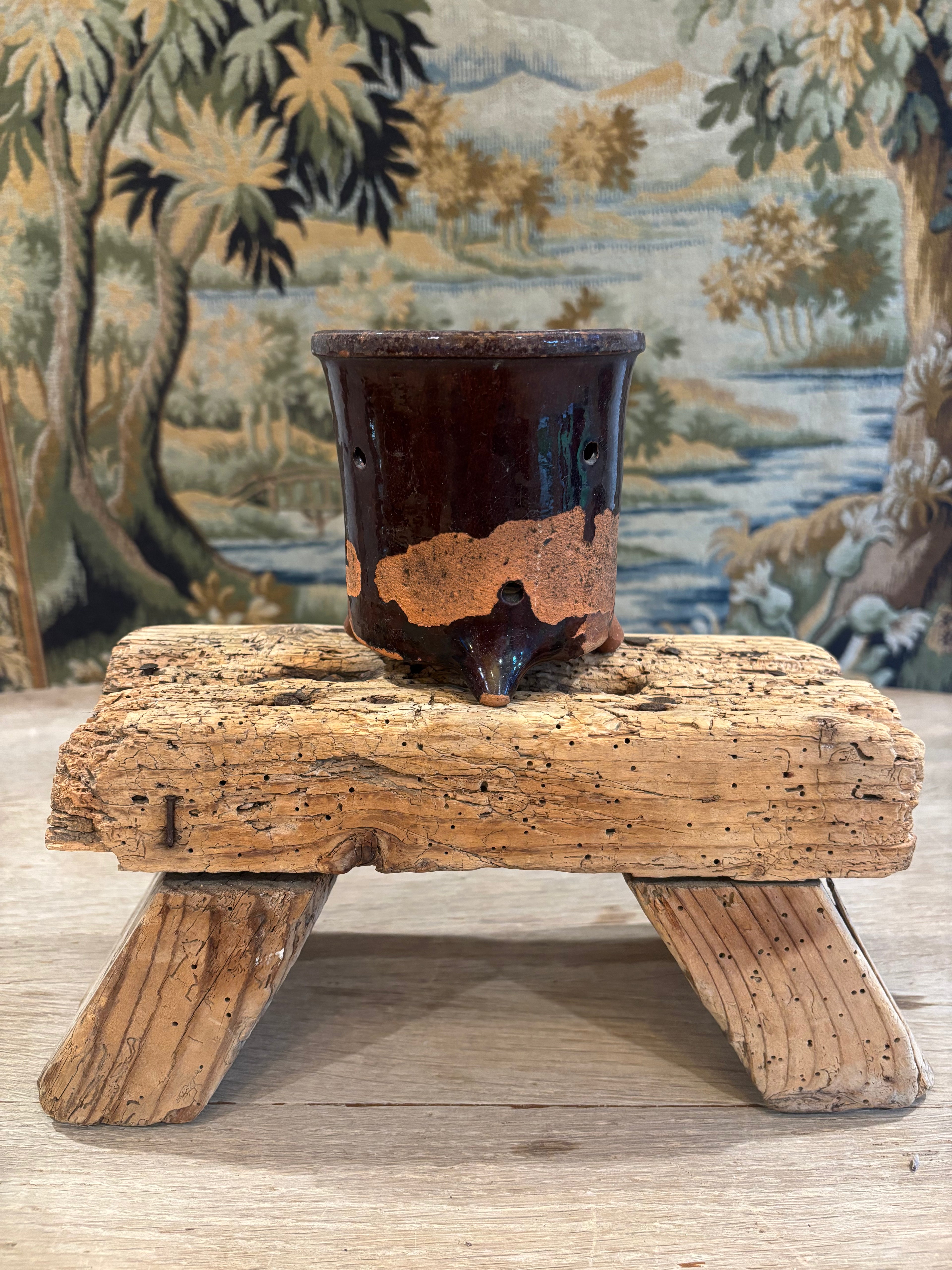 Antique French Drip-Glaze Terracotta Faisselle