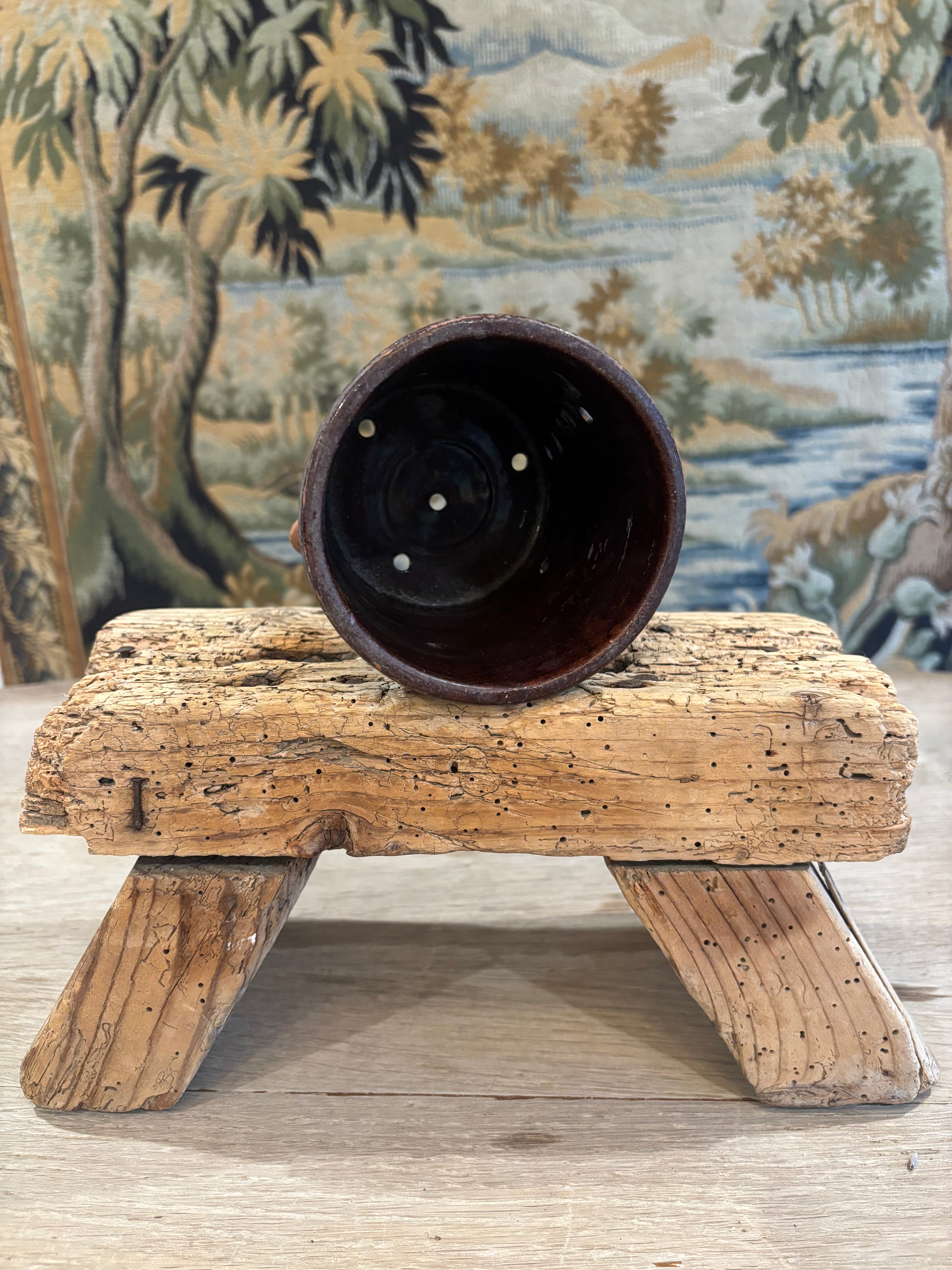 Antique French Drip-Glaze Terracotta Faisselle