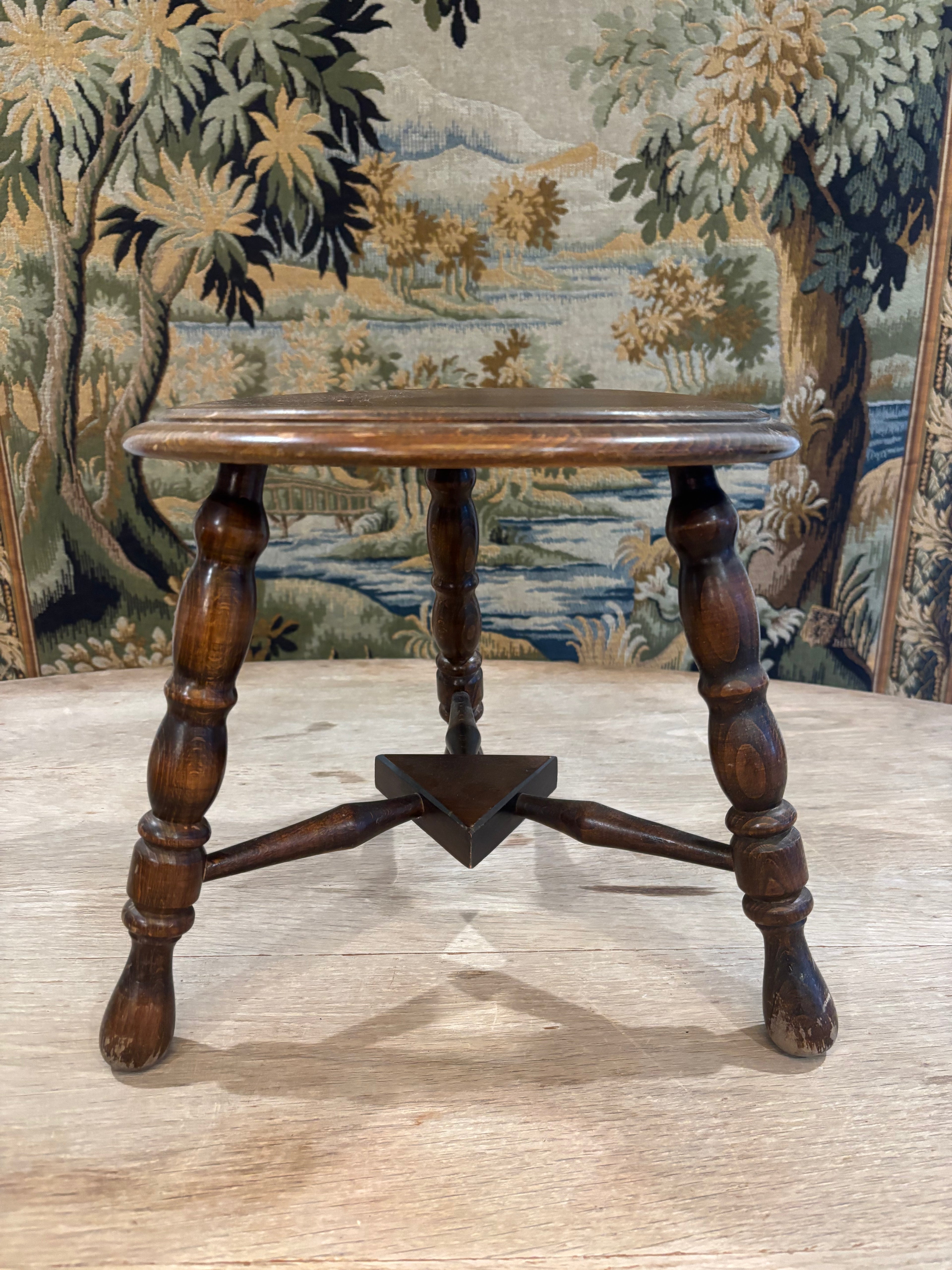 Vintage French Turned Wood Stool