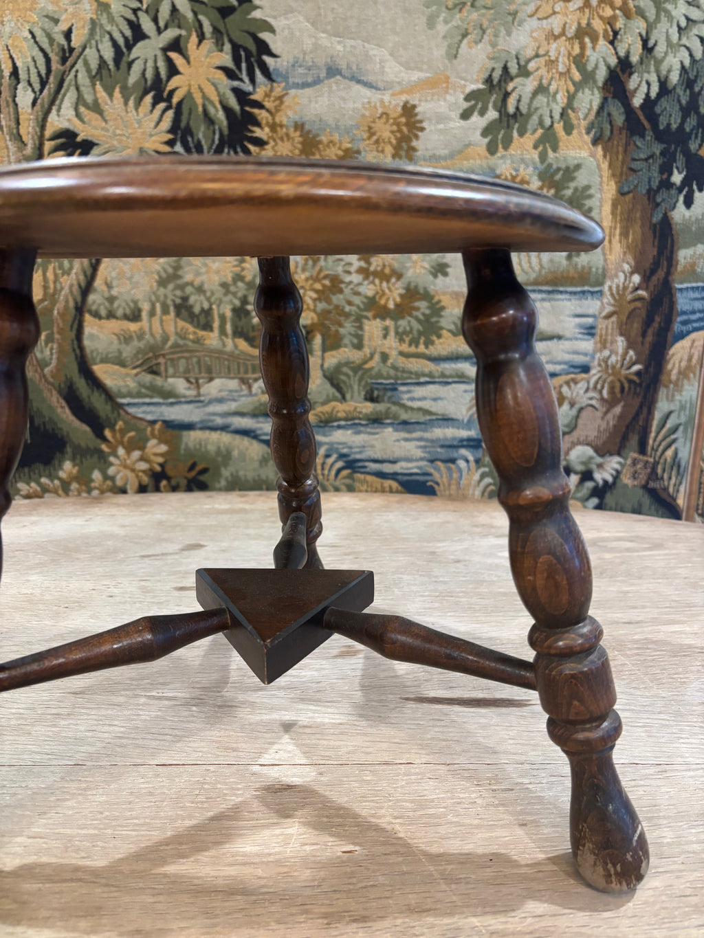Vintage French Turned Wood Stool