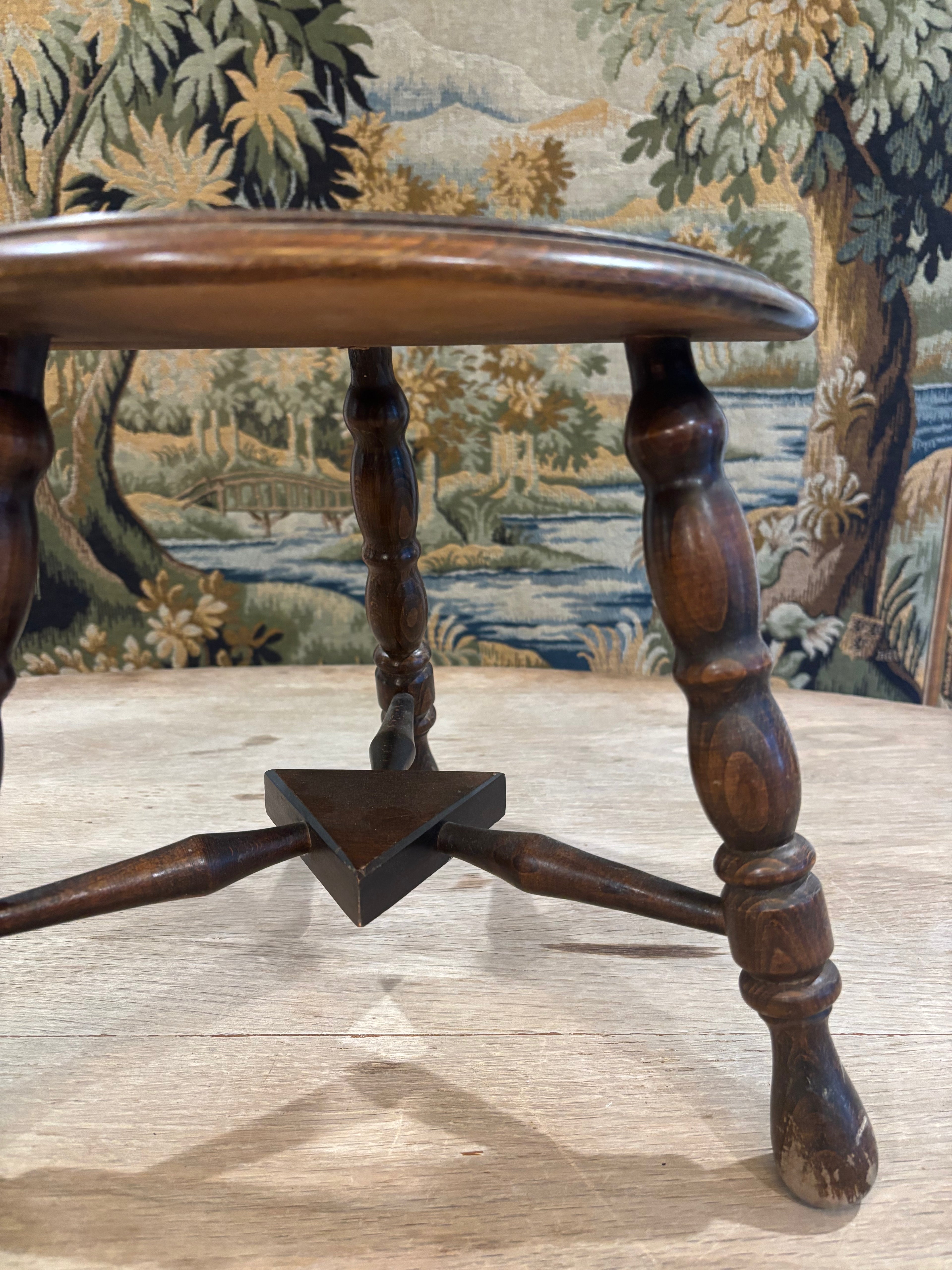 Vintage French Turned Wood Stool