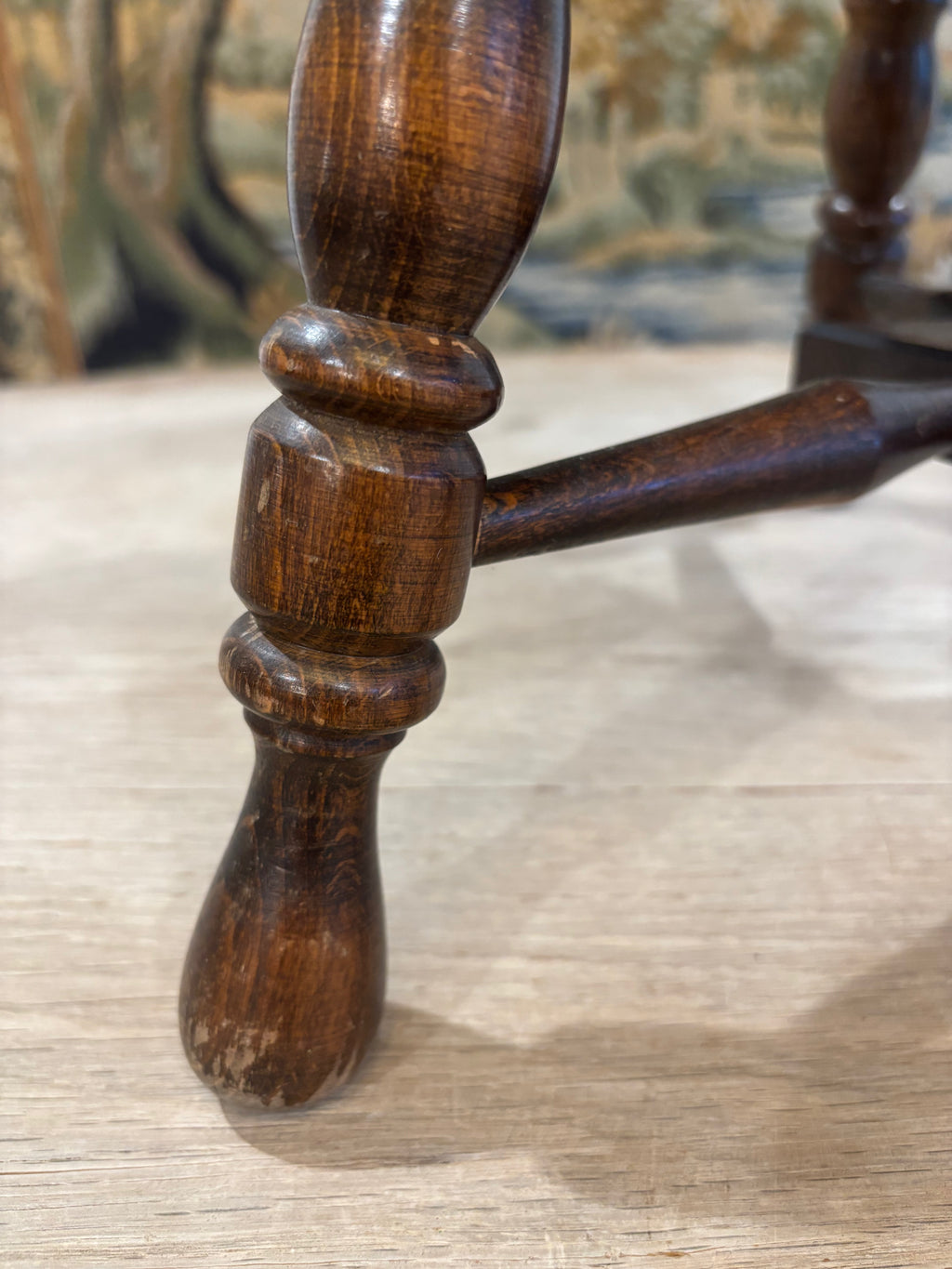 Vintage French Turned Wood Stool