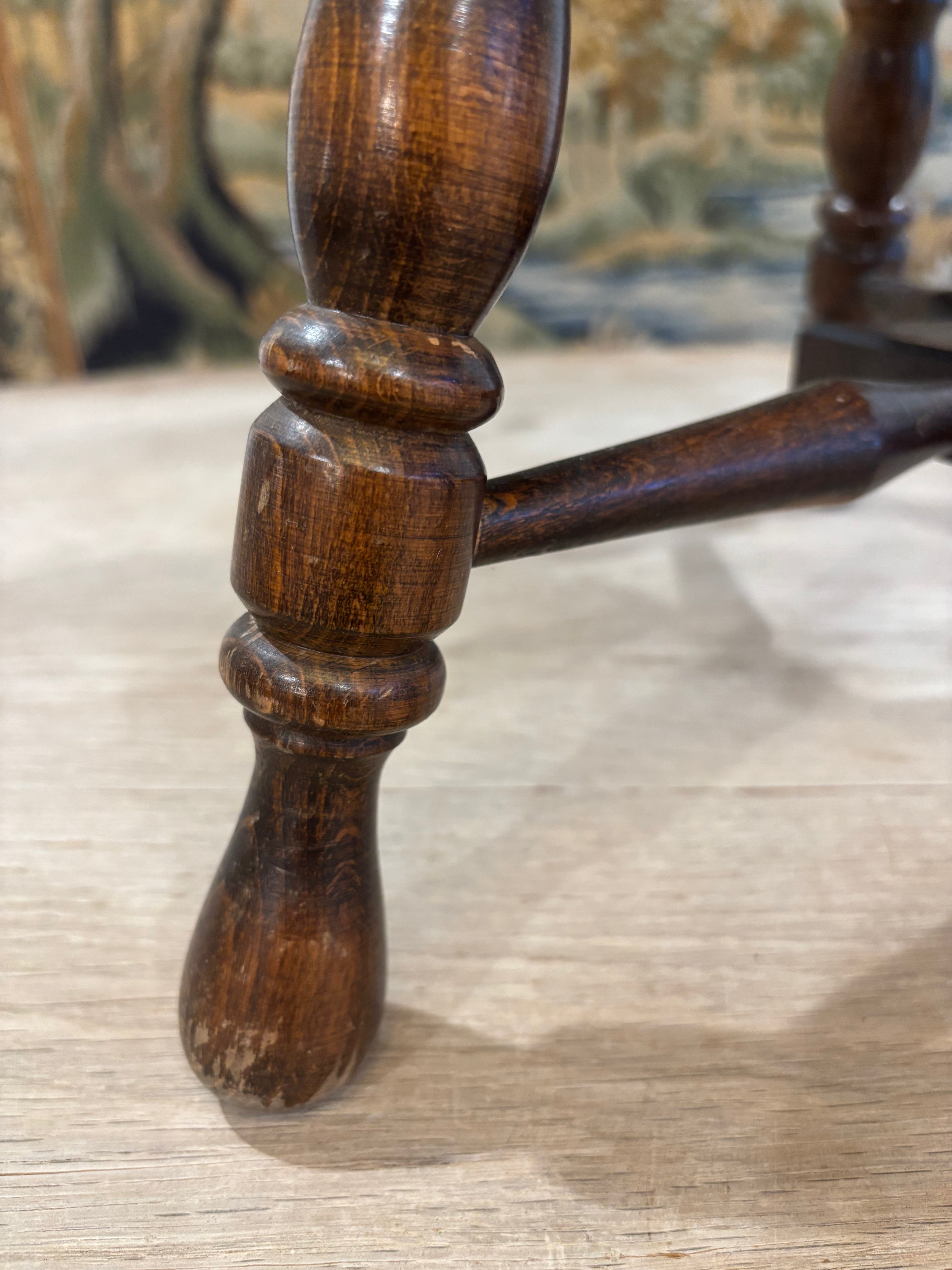 Vintage French Turned Wood Stool