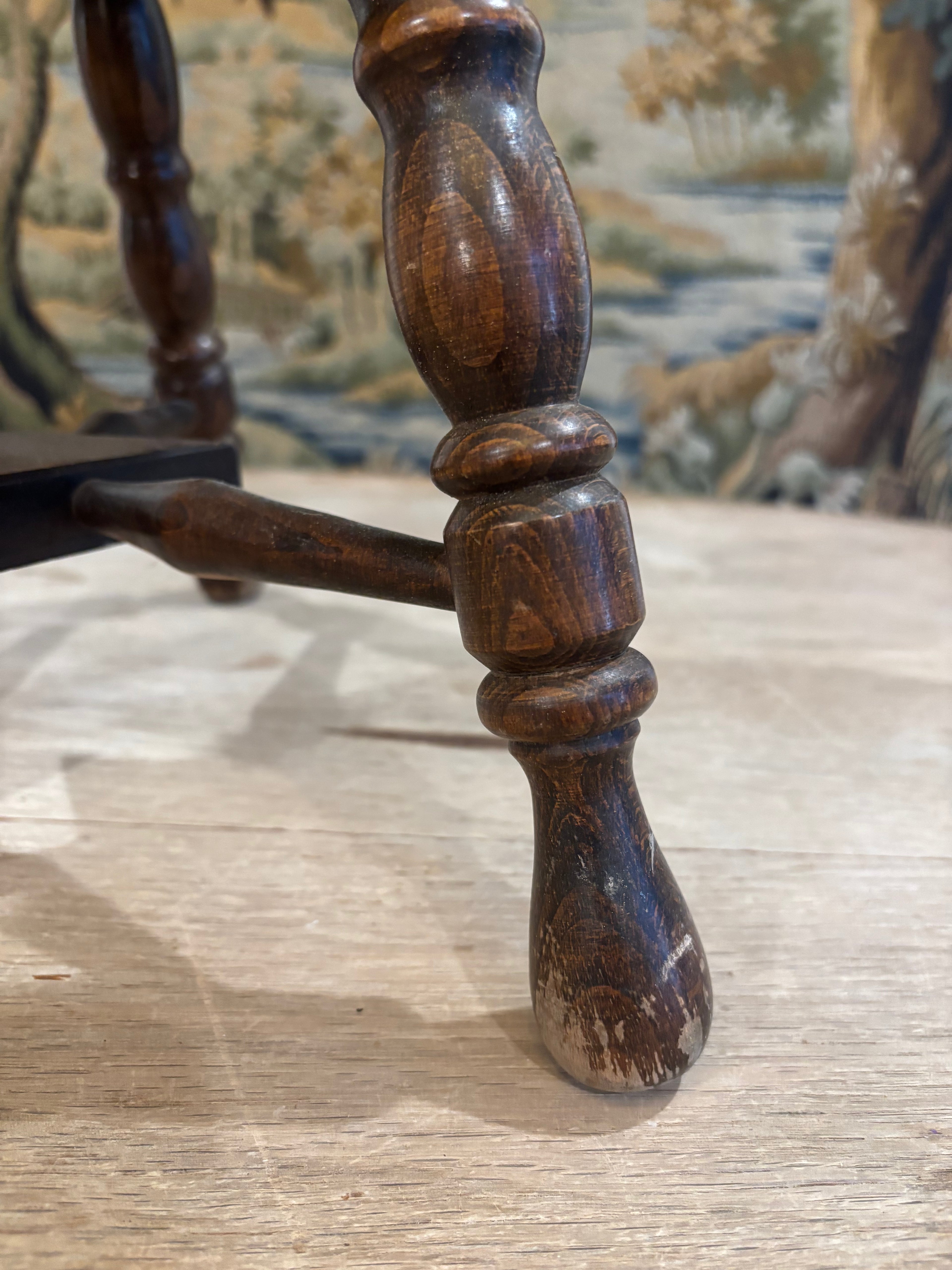 Vintage French Turned Wood Stool