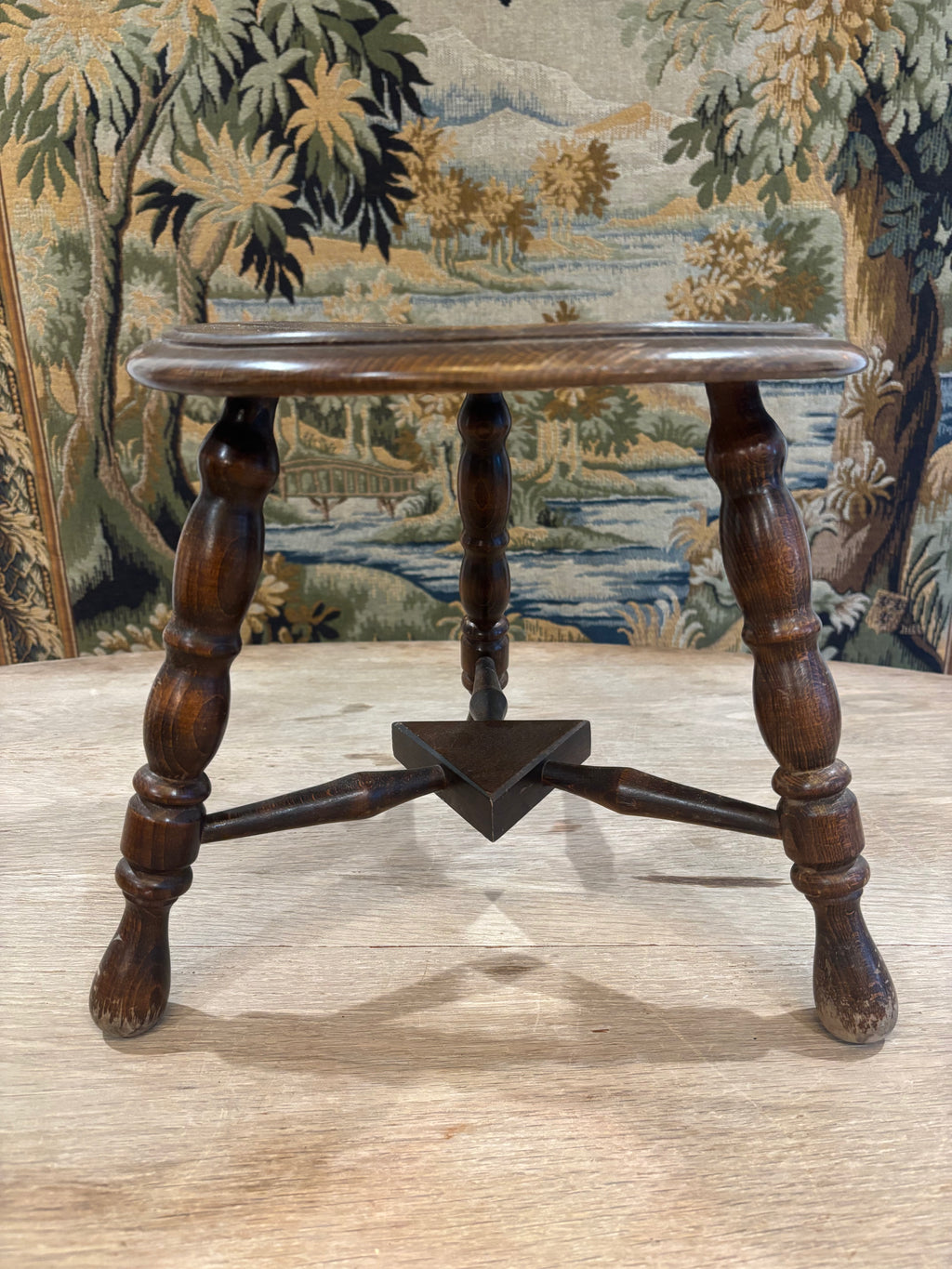 Vintage French Turned Wood Stool