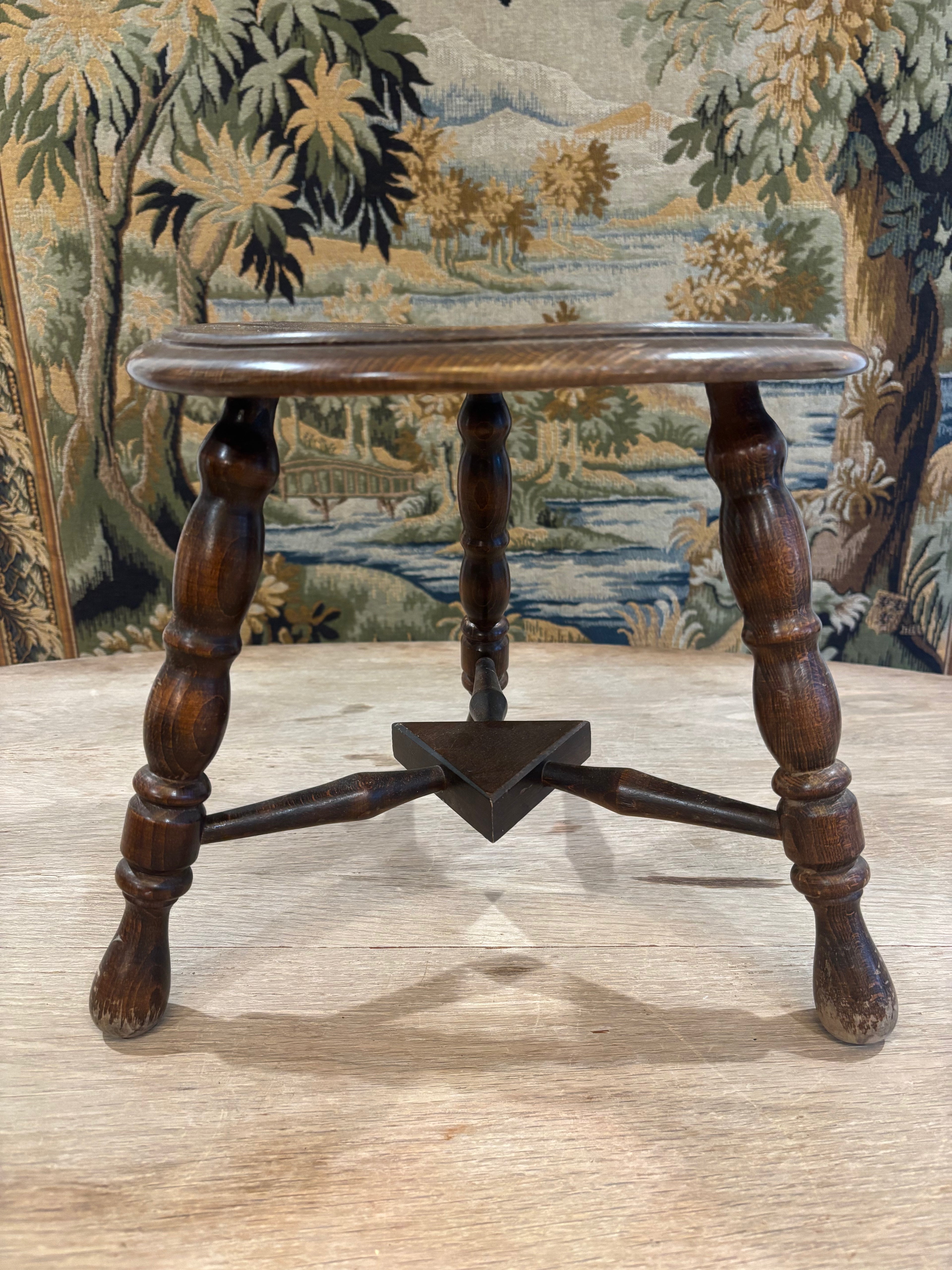 Vintage French Turned Wood Stool