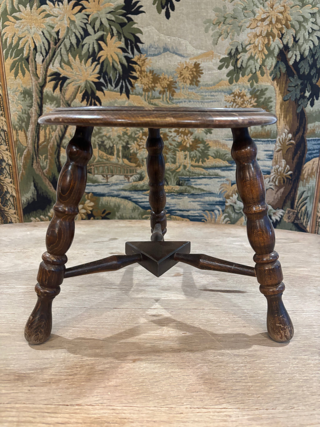 Vintage French Turned Wood Stool