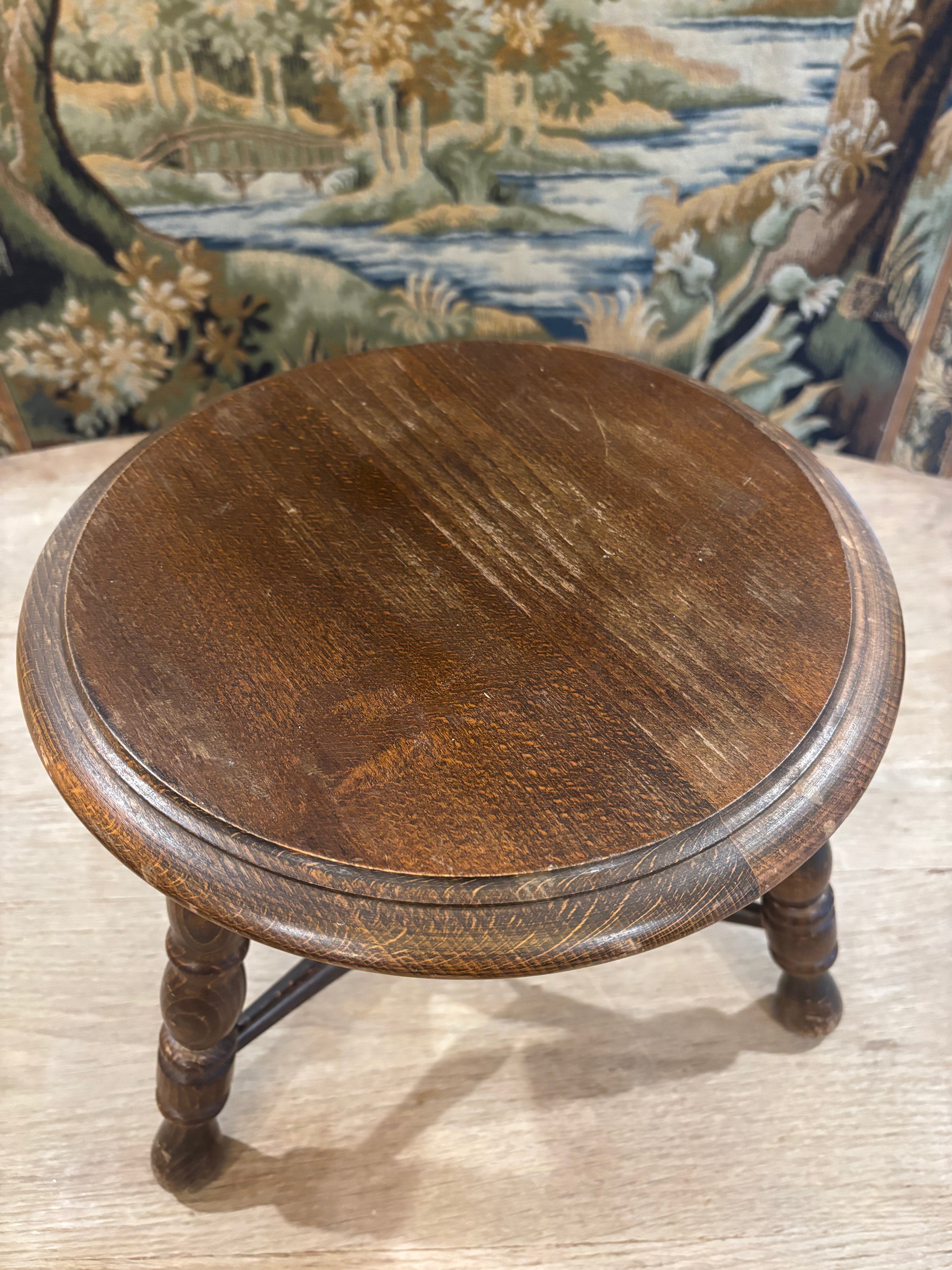 Vintage French Turned Wood Stool