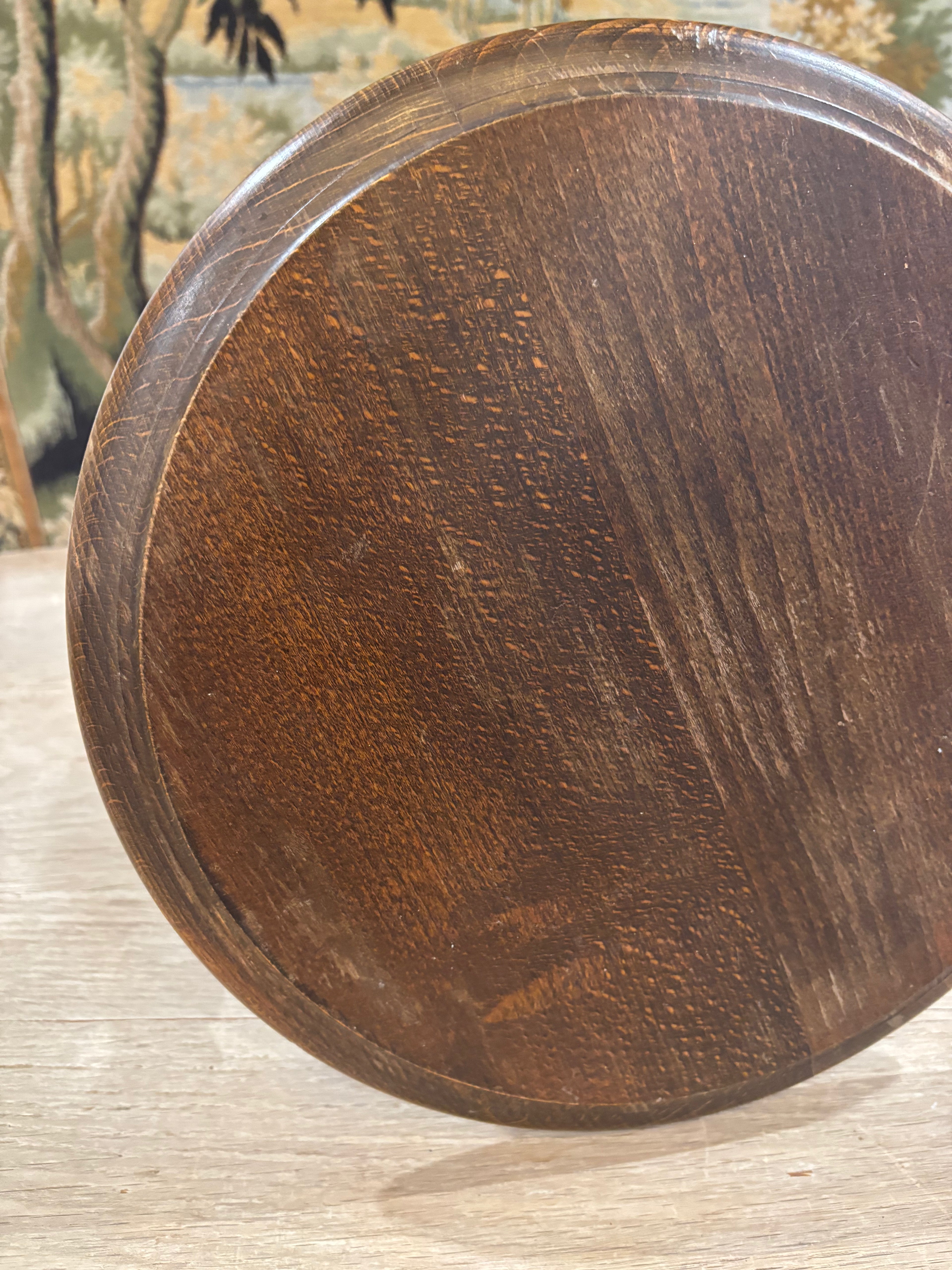 Vintage French Turned Wood Stool